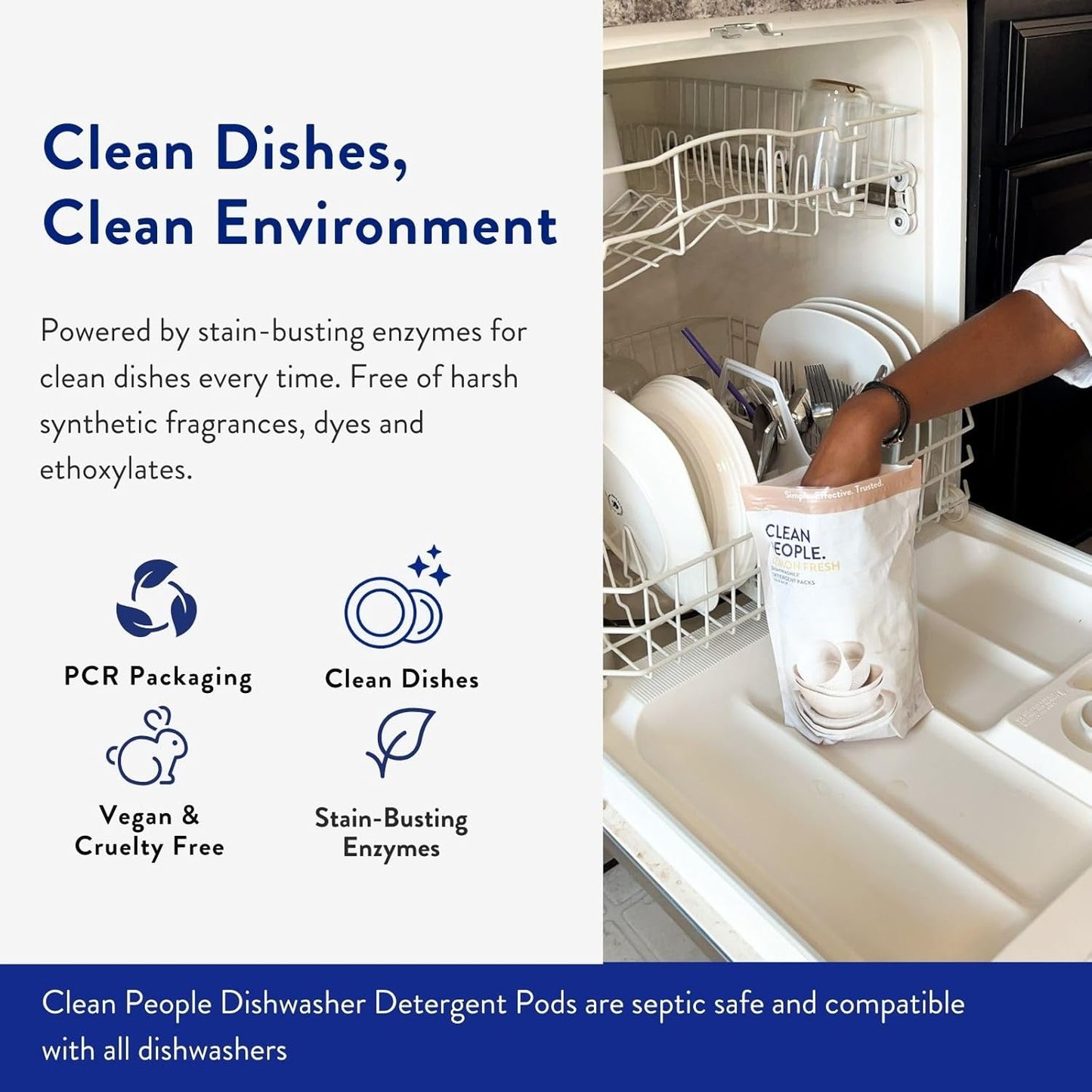 The Clean People Dishwasher Pods - Cuts Grease & Rinses Sparkling Clean - Residue-Free - Phosphate Free Dishwashing Pods (120 Count, Lemon Verbena)