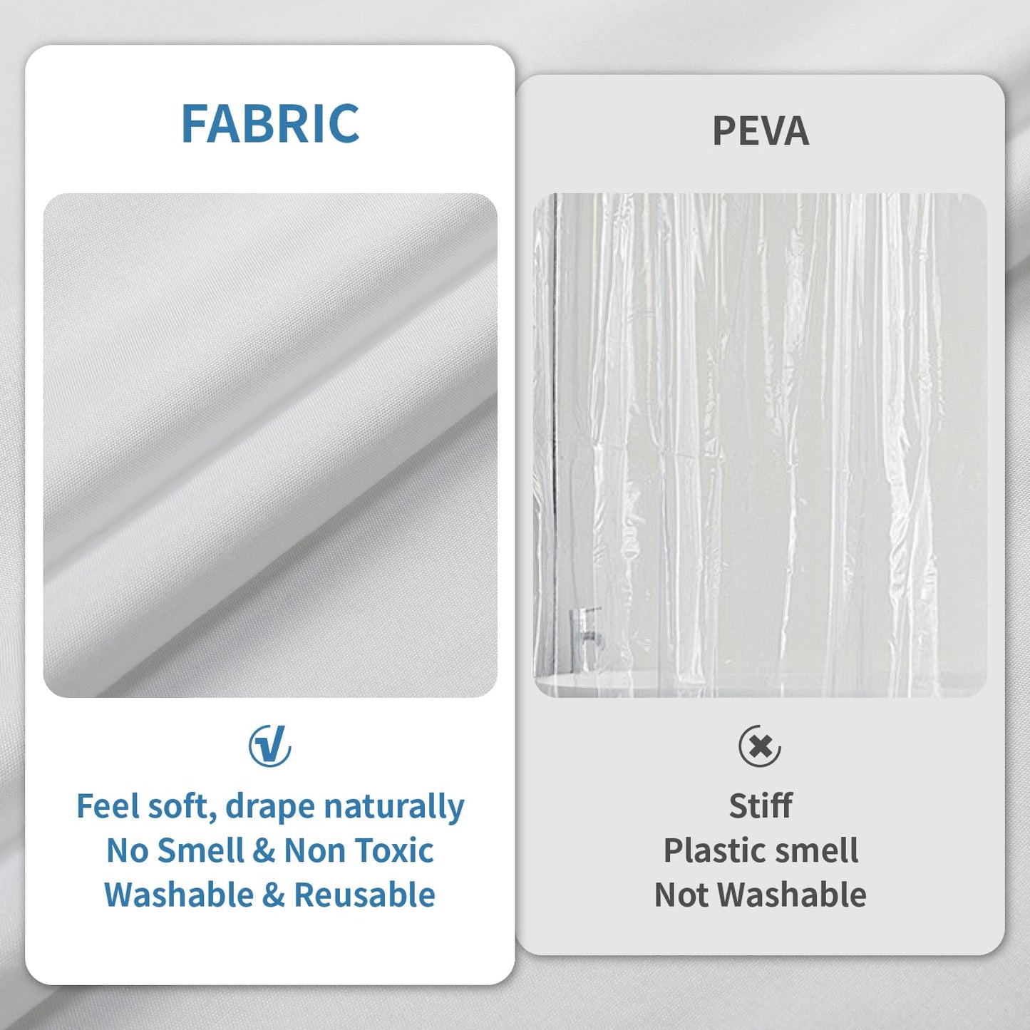 THAIGEE 1 Pack Water-Repellent Fabric Shower Curtain Liner, 72x72 White