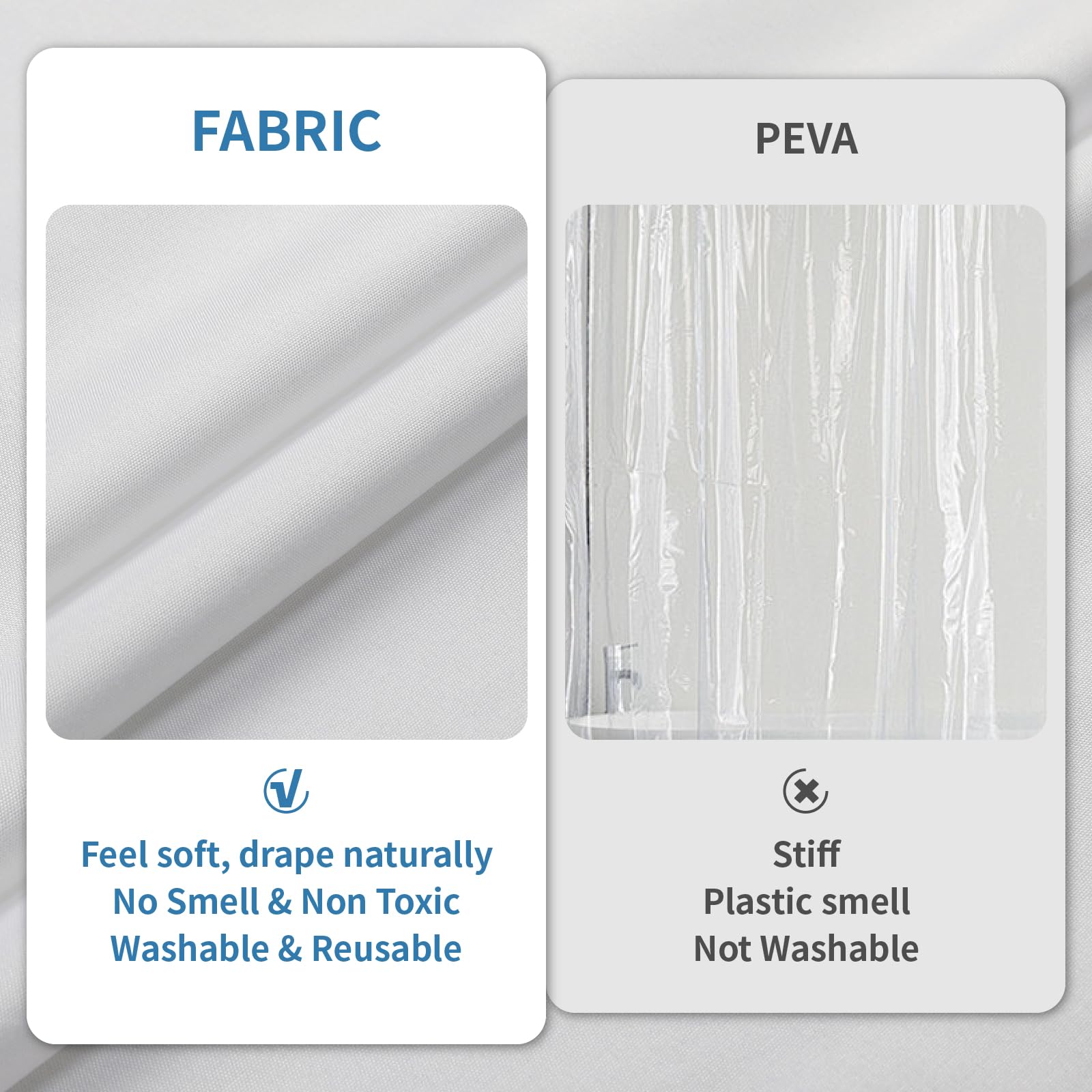 THAIGEE 1 Pack Water-Repellent Fabric Shower Curtain Liner, 72x72 White