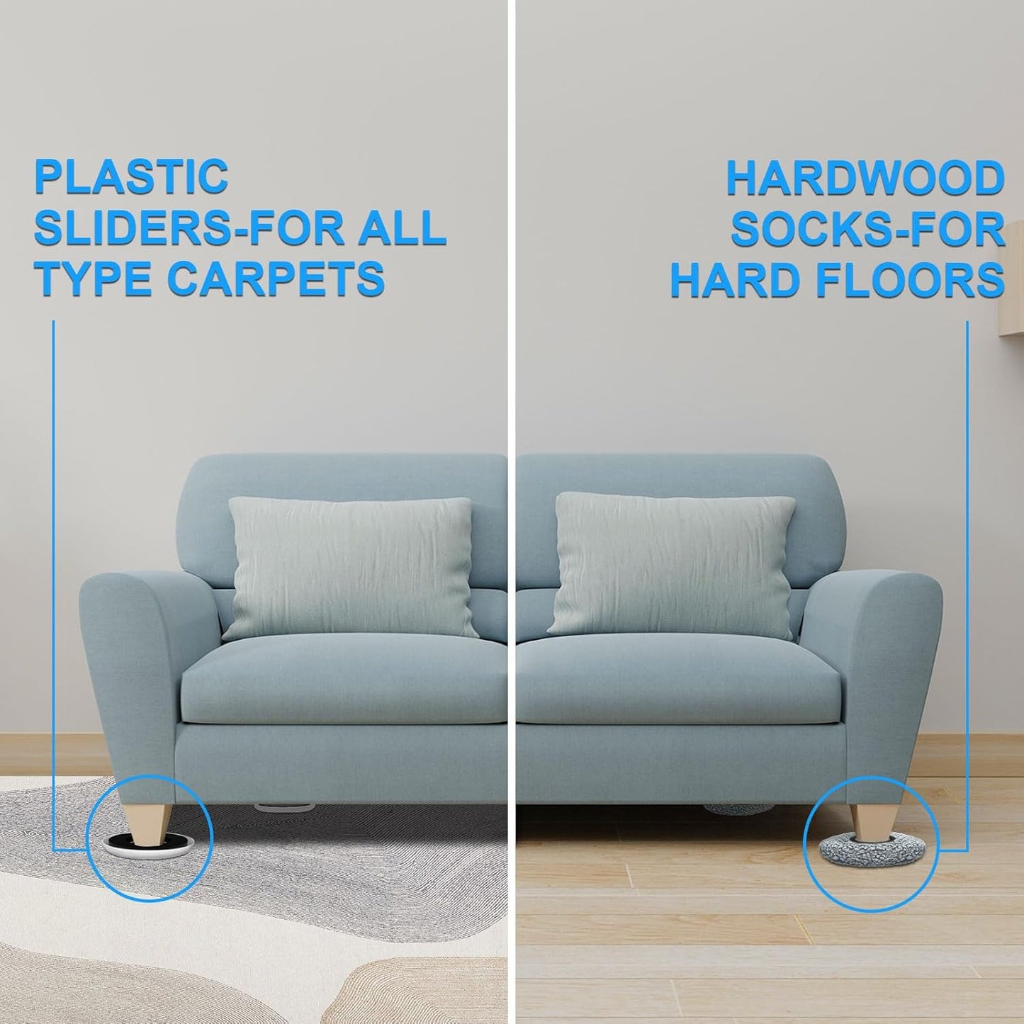 New Upgrade Furniture Sliders, Multi-Surface 3-in-1 Furniture Movers Sliders, Round Moving Pads with 8PCS 4.3" Carpet Sliders+4PCS Hard Floor Socks+1 Lifter, Protect Floor and Easily Move Furniture