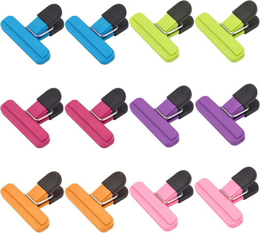 Chip Clips, 12 Pack Food Clips, Snack Bag Clip, Plastic Heavy Duty Seal Grips for Food Storage, Home, Office and More(3 x 2.5 Inch)