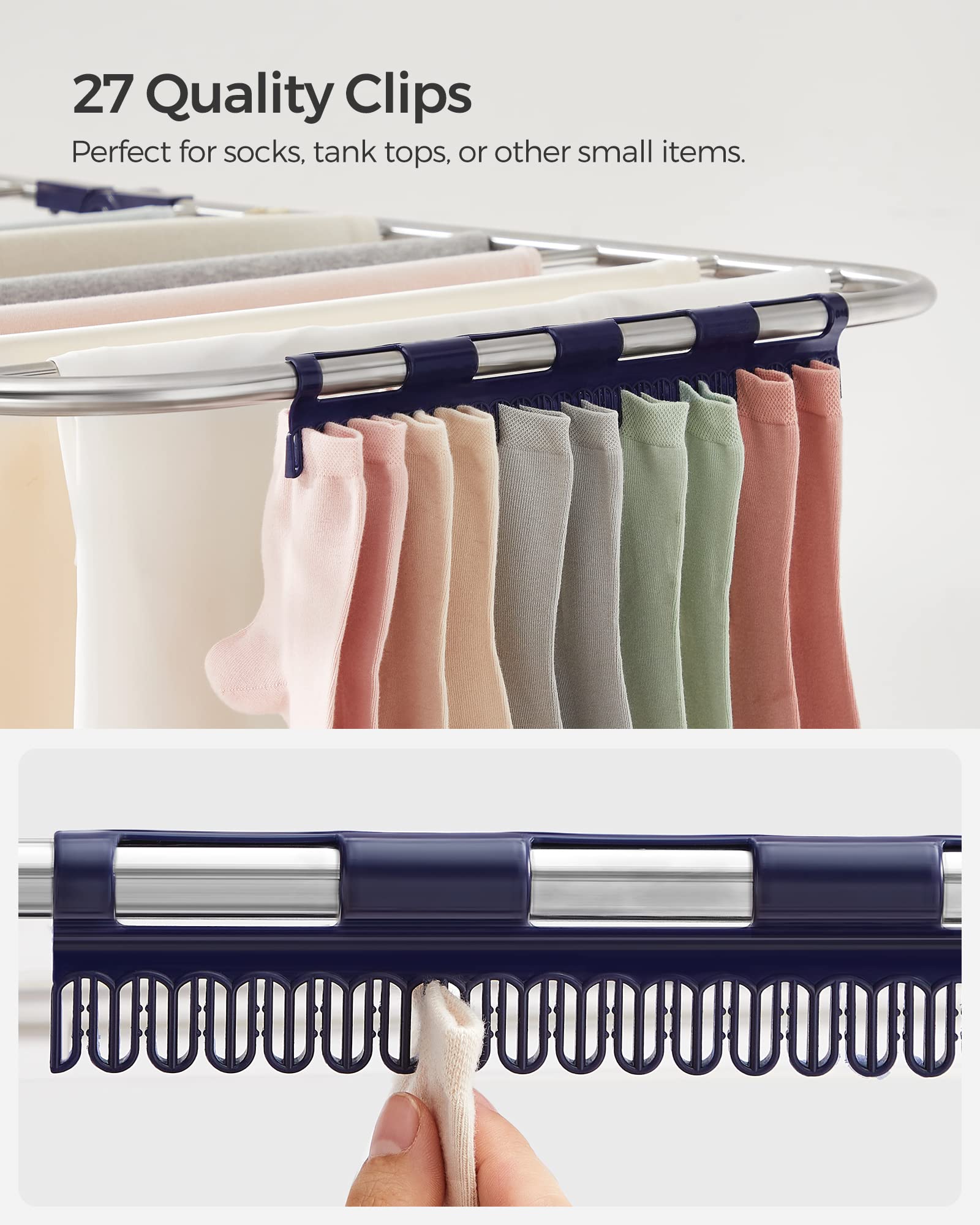 SONGMICS Clothes Drying Rack, Foldable 2-Level Laundry Drying Rack, Free-Standing Laundry Airer