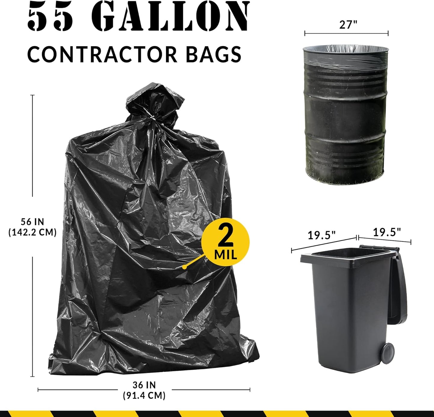 Reli. Contractor Garbage Bags 55 Gallon | 40 Trash Bags | Heavy Duty | Black Contractor