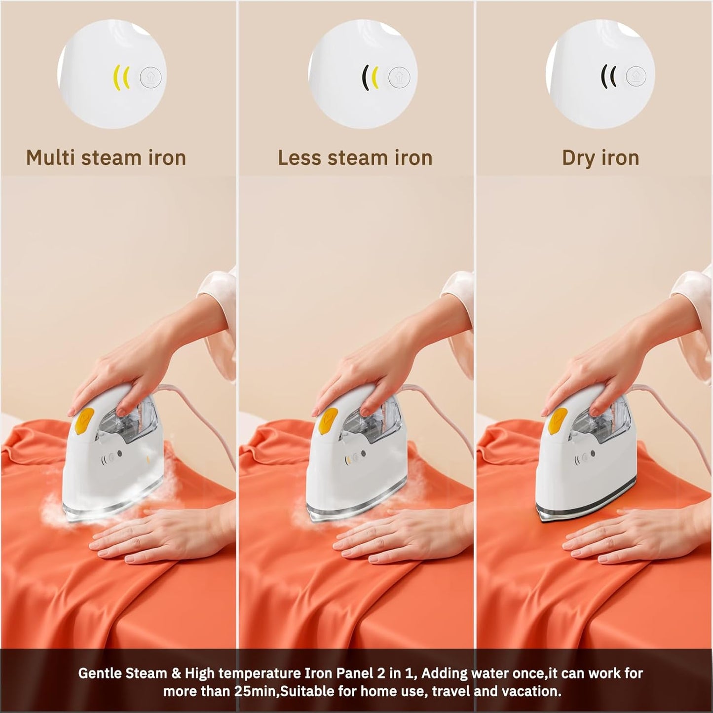 Mini Steamer＆Iron 2 in 1 Garment Steamer, Portable Travel Size Steam Iron for Clothes,1000W, 3 Mode Ironing, 250ML Detachable Water Tank, 8FT Power Cord, Leak Proof Design