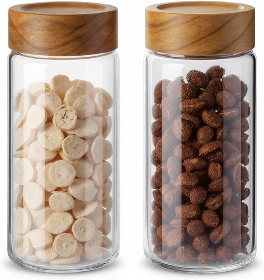 2-Pack 13 oz Glass Mason Jars with Acacia Wood Lids - Sealable, Leakproof, Clear & Stackable Food Storage Containers for Overnight Oats, Meal Prep, Flour, Sugar & Rice Storage