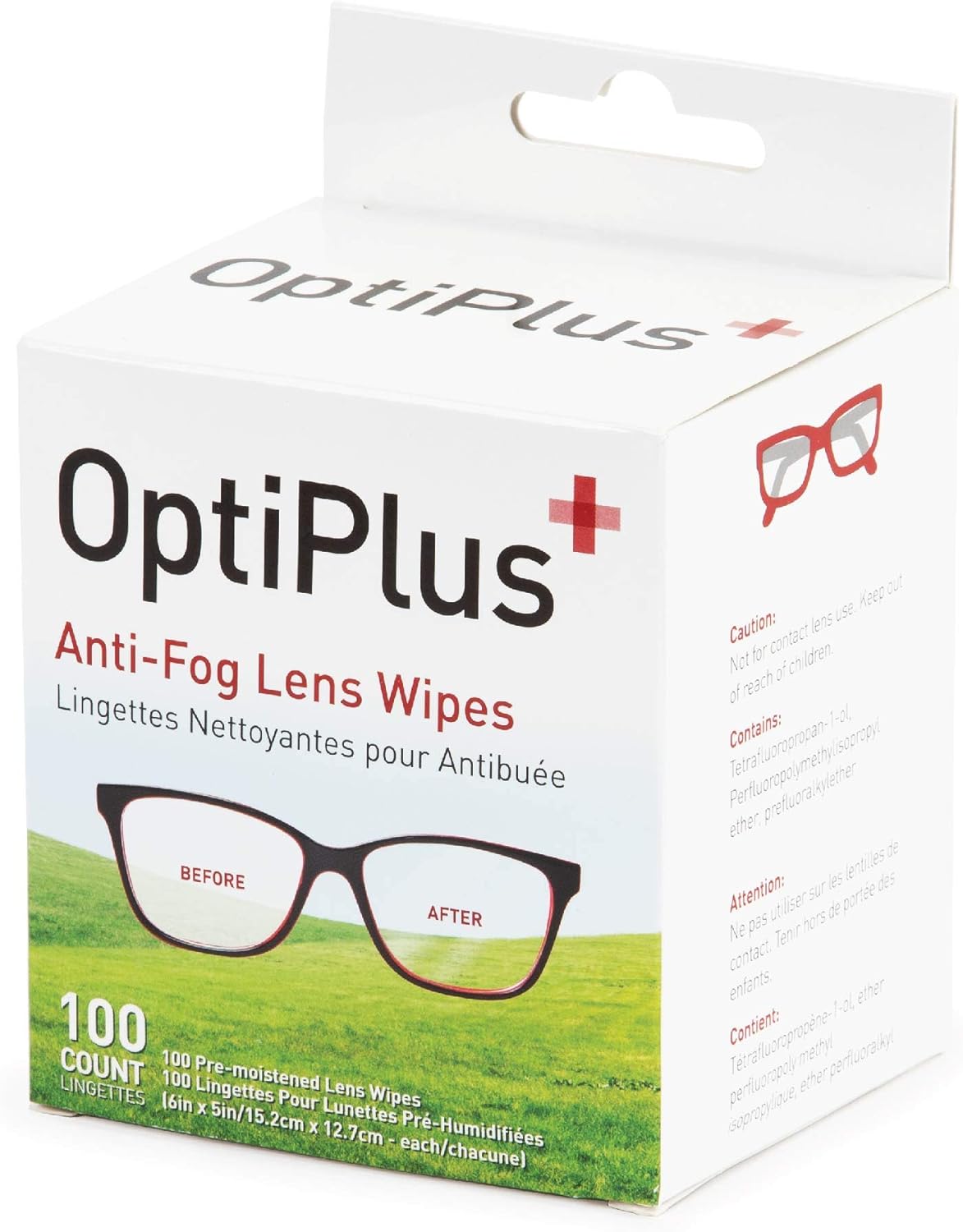 OptiPlus Anti Fog Pre-Moistened Cleaning Wipes for Glasses, Screens, Lenses - Quick-Dry, Scratch-Free, 100 Count