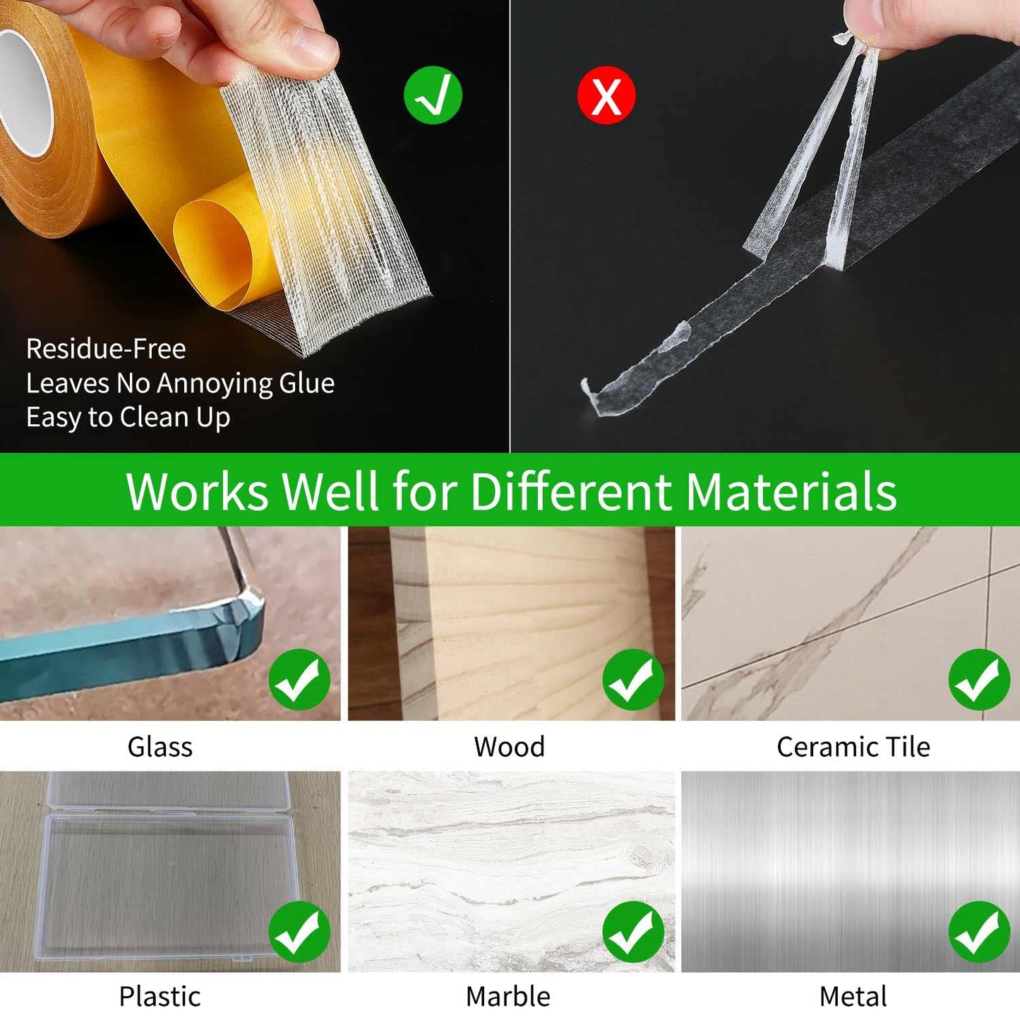 Double Sided Tape Heavy Duty, 1in x 164FT, Extra Large Universal High Tack Mounting Tape, Strong Wall Adhesive Strips Fiberglass Mesh, Sticky Clear Tape, Picture Poster Decor, Easy Use