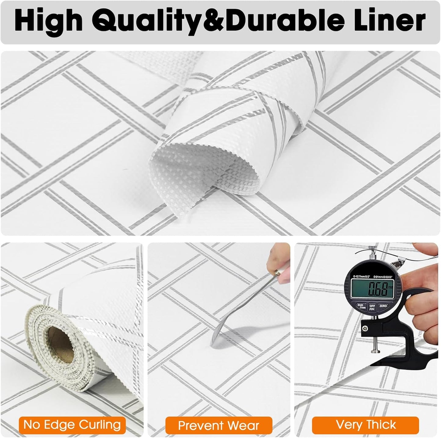 Drawer and Shelf Liner for Kitchen Cabinets Non-Adhesive, Non-Slip Cabinet Liner Shelf Paper Strong Grip Waterproof Easy to Clean for Kitchen Shelves Cupboard,Silver Geometric,12IN X 10FT