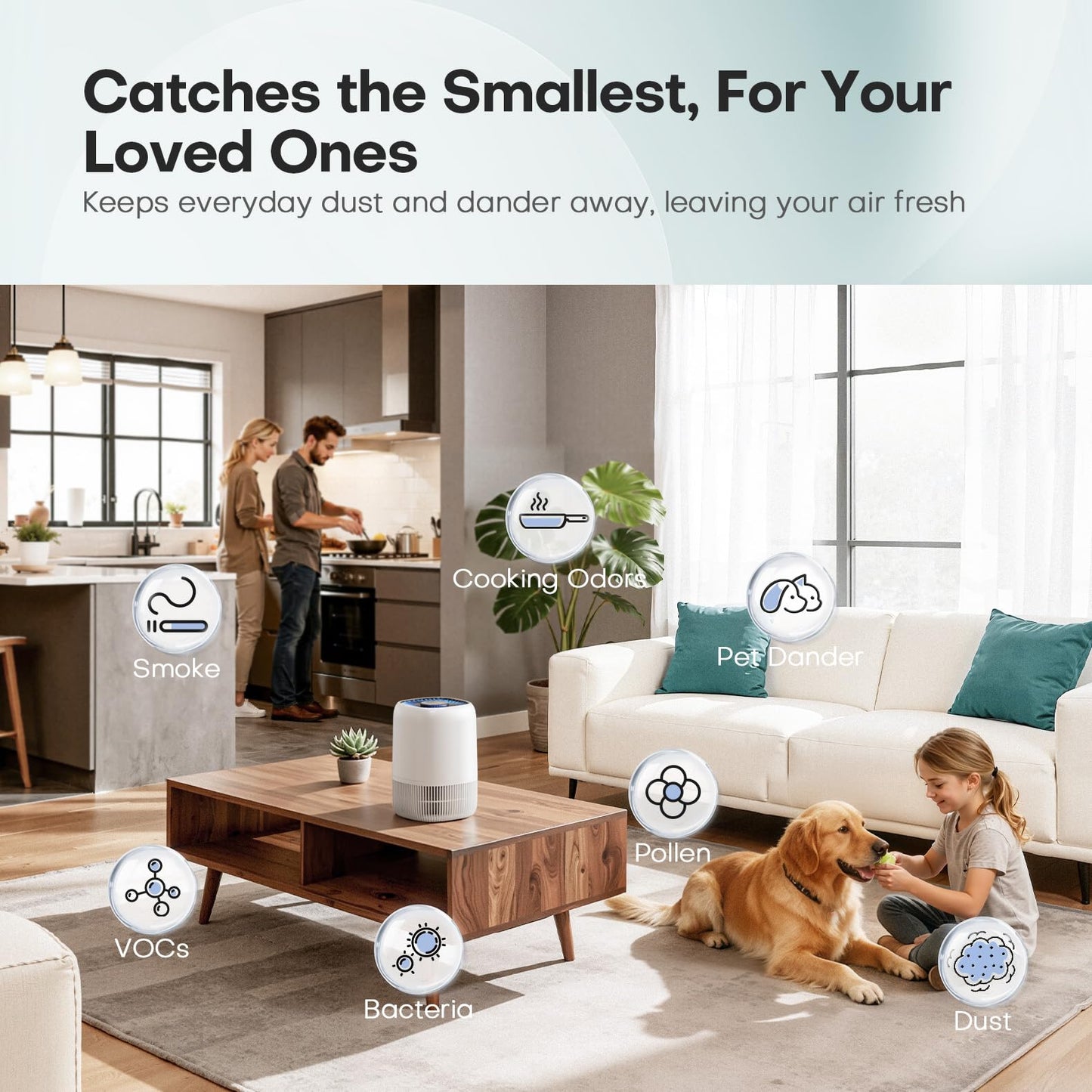 VOOPNU Air Purifiers for Home, High Efficiency Filter Up to 1076 Ft², White