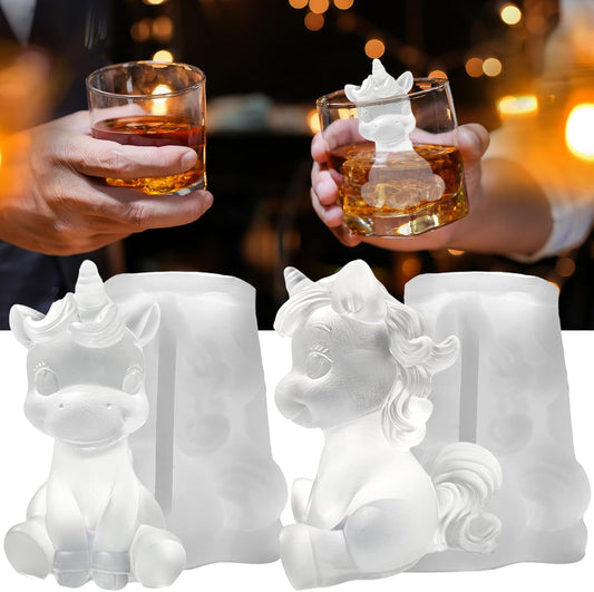 3D Unicorn Ice Cube Silicone Molds Tray for Whiskey, Cocktail, Drink Decor, Bar; Rich Details. Cute