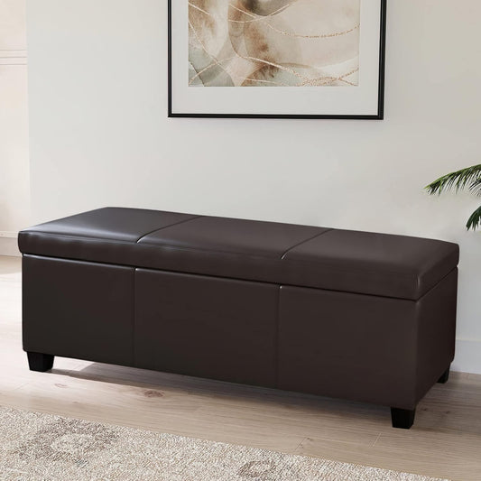 BELLEZE Storage Faux Leather Ottoman, 47 Inch Bench Bedroom Bench with Safety Close Hinge, Extra