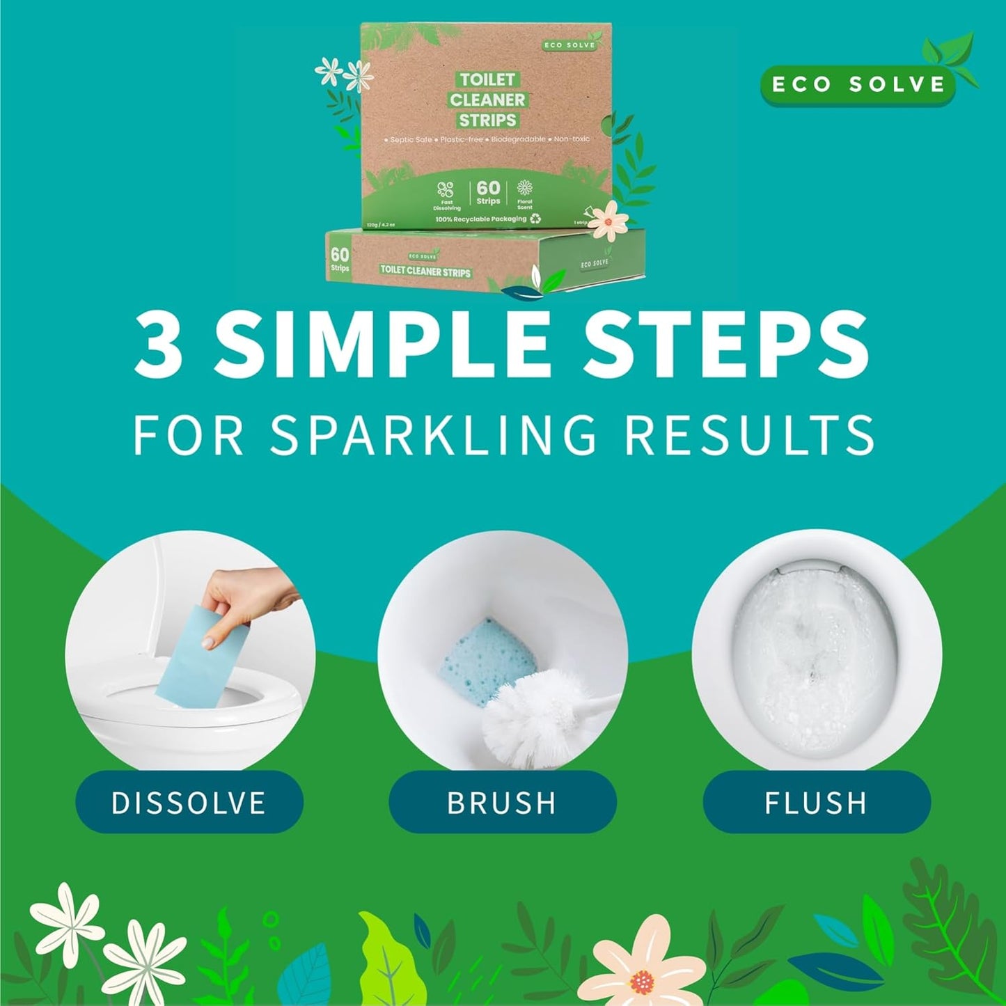 Toilet Bowl Cleaner Strips, Eco-friendly, Non-toxic, Septic Safe, Removes Odors & Stains, Plastic-free, Natural Toilet Bowl Cleaner for Quick and Easy Cleaning, Toilet Fresheners (180 count)