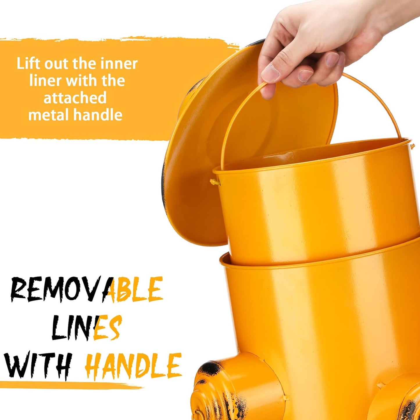 Hoolerry Fire Hydrant Trash Can Retro Creative Garbage Can with Inner Bucket Large Capacity Wrought Iron Pedal Trash Can Indoor Outdoor Waste Bins for Park Garden Kitchen Garbage (Yellow, Medium)