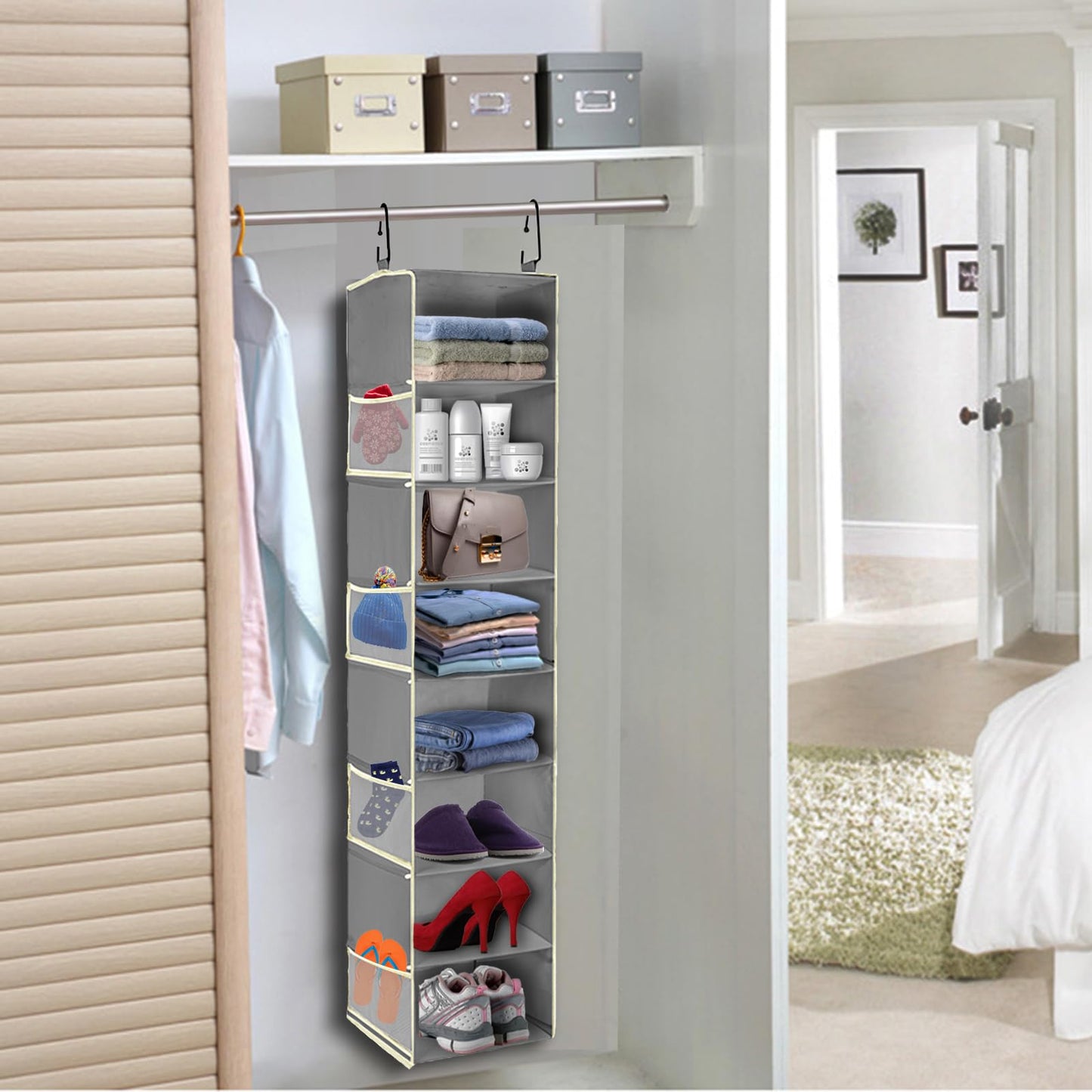 roomtalk Large-Sized Hanging Shoe Organizer 8-Shelf, Hanging Closet Organizer with 8 Side Pockets