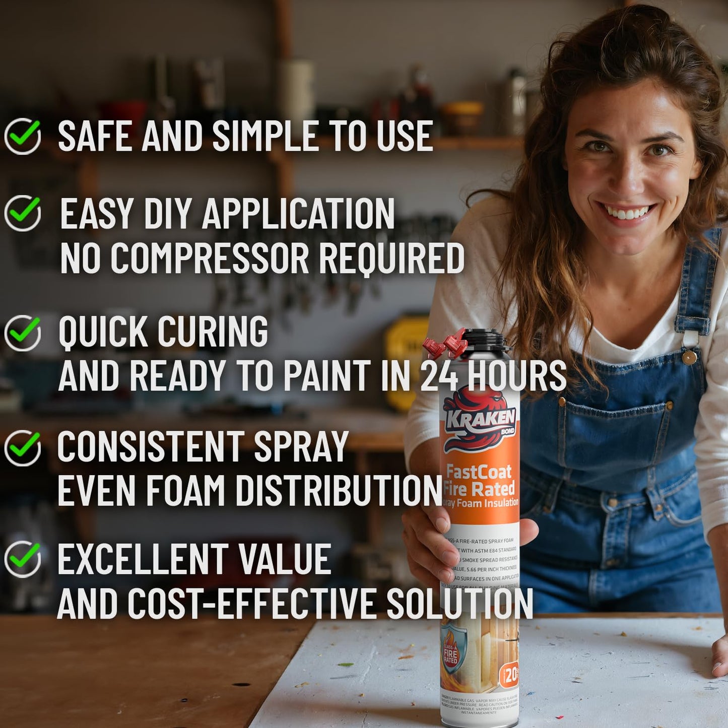 Kraken Bond Fastcoat Fire Rated Spray Foam Insulation Kit Closed Cell in a Can 120 sq ft (6x27.1 oz.) (R-Value 11.32 / 2in) - Spray Foam for Garage Door, Attic, Wall Gun & Cleaner Not Included, 6 Pack