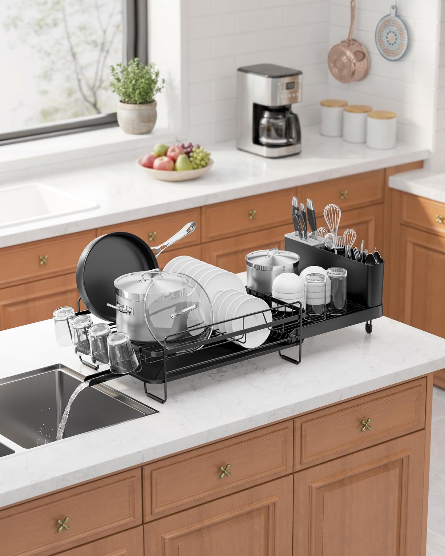 Kitsure Extendable Dish Drying Rack, 19.2"-26.7" L x 12.9" W, Black