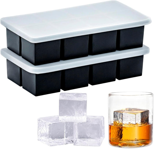 Bangp Large Ice Cube Tray for Whiskey (2 Pack),Metal Reinforced Frame Big Ice Cube Molds,Large