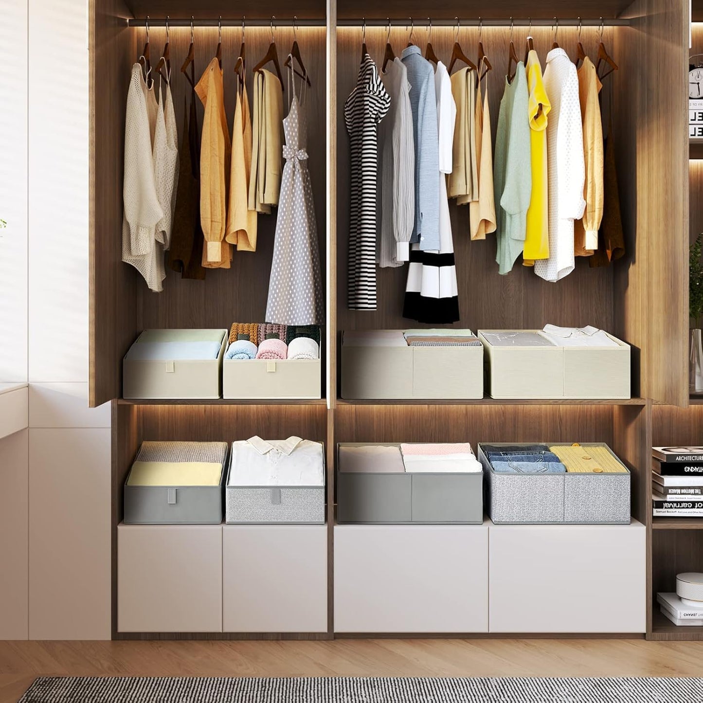 DIMJ Trapezoid Storage Bins for clothes - 6 Packs Closet Organizers and Storage Baskets, Foldable Closet Baskets with Handles and Divider, Closet Storage Bin Toybox for Shelves Living Room Bedroom