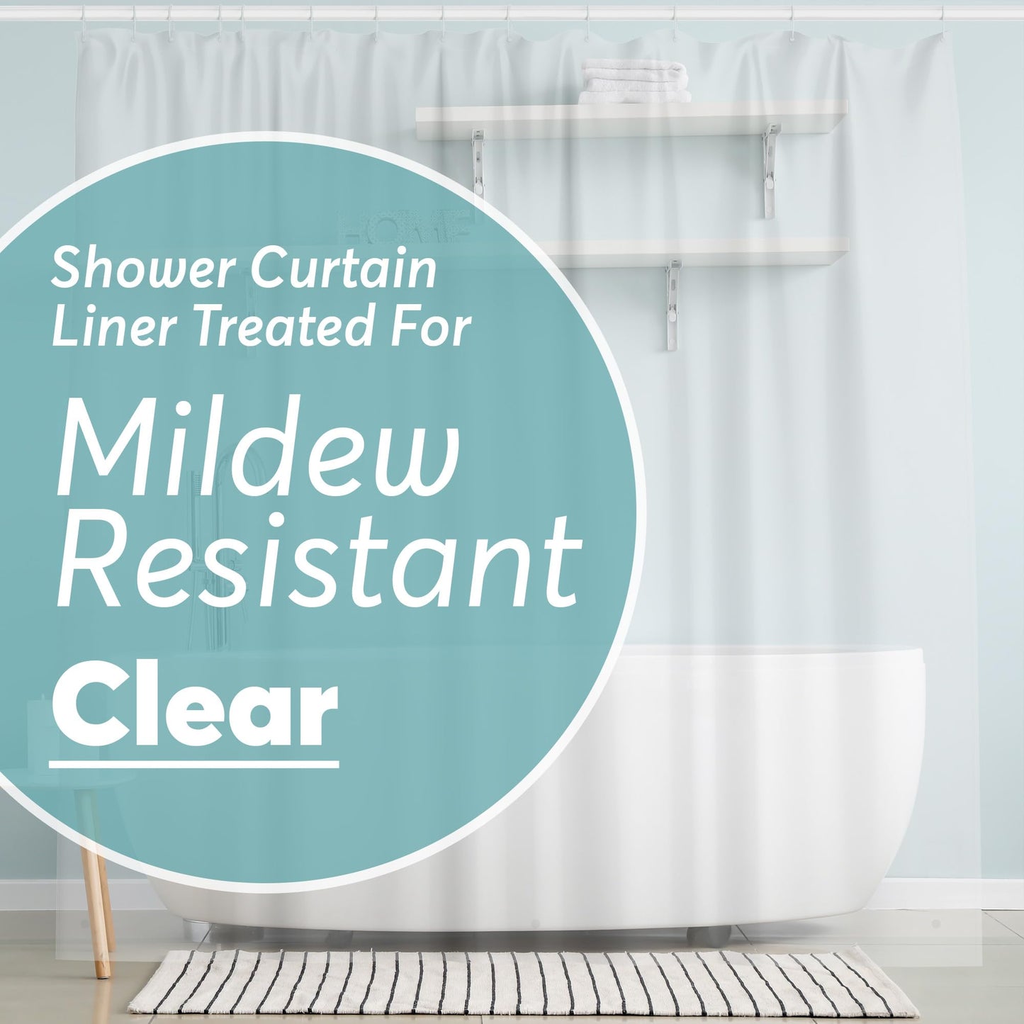 BigFoot Clear Shower Curtain - 72x72 Odorless Plastic with Magnets, Washable Long Bathroom Curtain