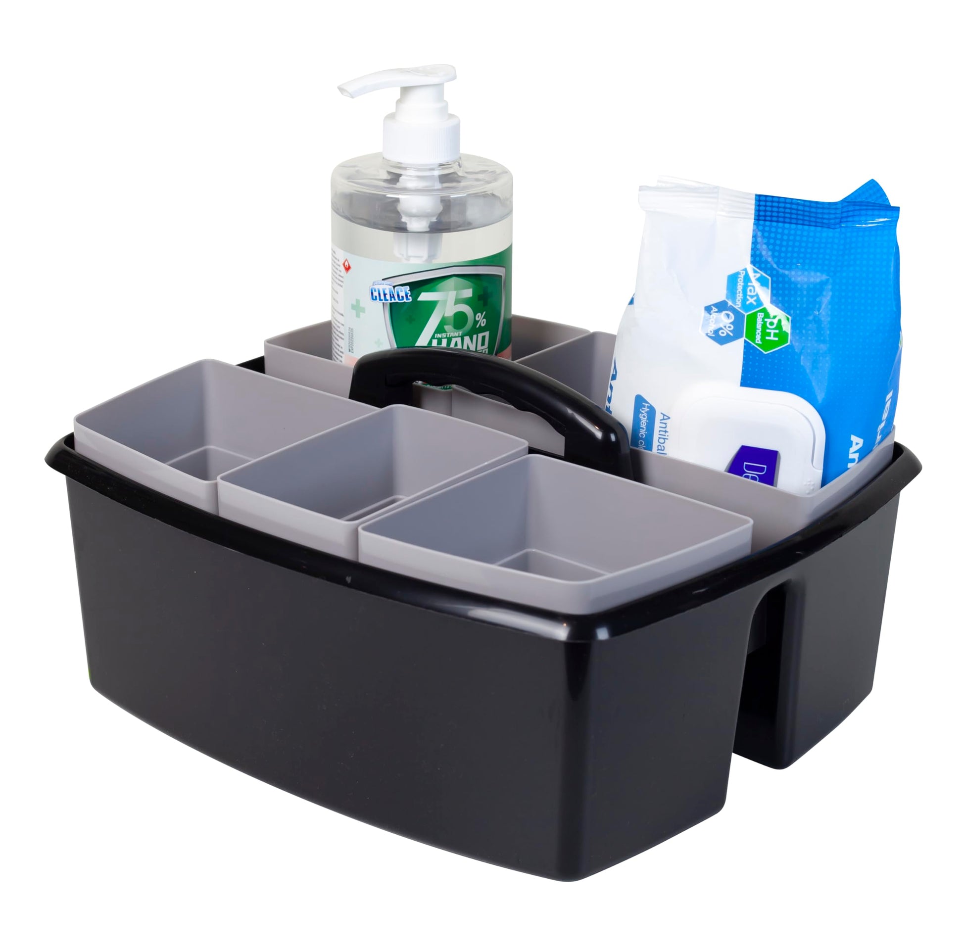 Storex 2-Compartment Large Cleaning Caddy – Multipurpose Supply Organizer with Handle - Black