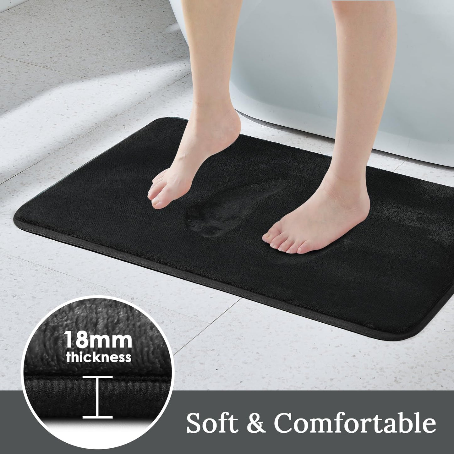 HUXMEYSON 3-Piece Memory Foam Bathroom Rug Set, Black