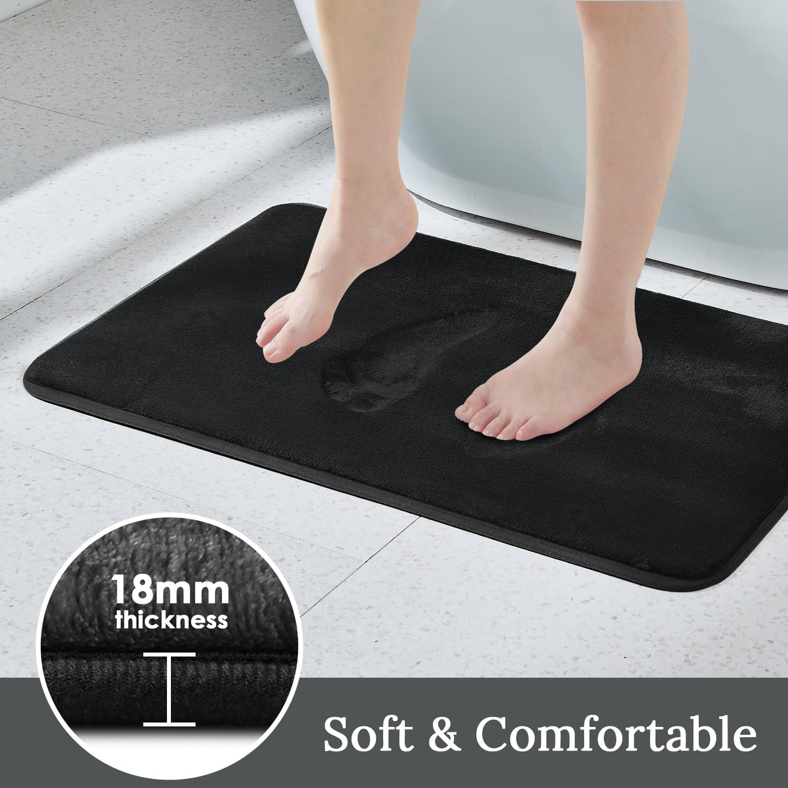 HUXMEYSON 3-Piece Memory Foam Bathroom Rug Set, Black
