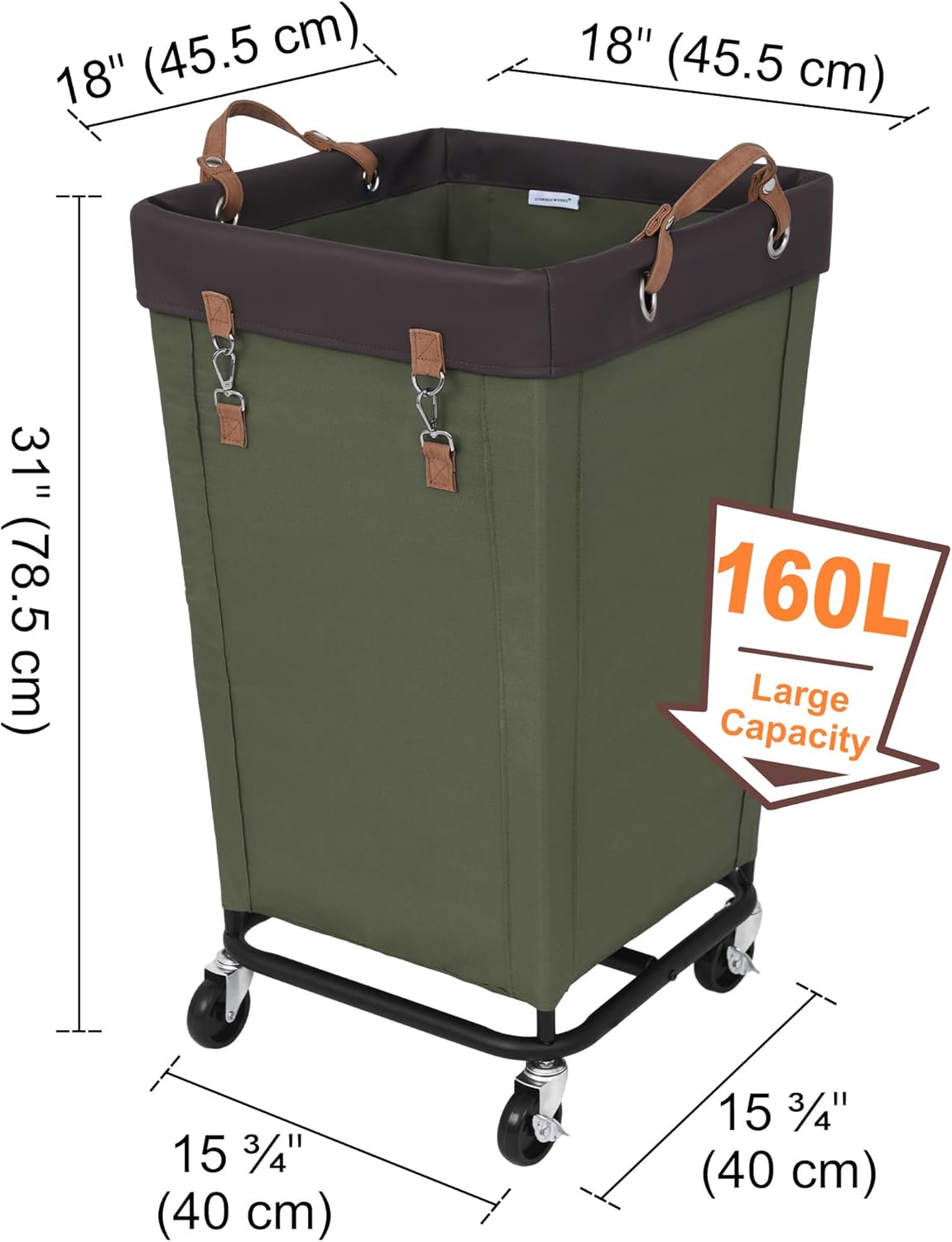 StorageWorks 160L Laundry Basket with Wheels, Large Rolling Hampers for Clothing Organizer, Dirty Clothes Basket for Hotel, Home, Closet, Dorm, Green