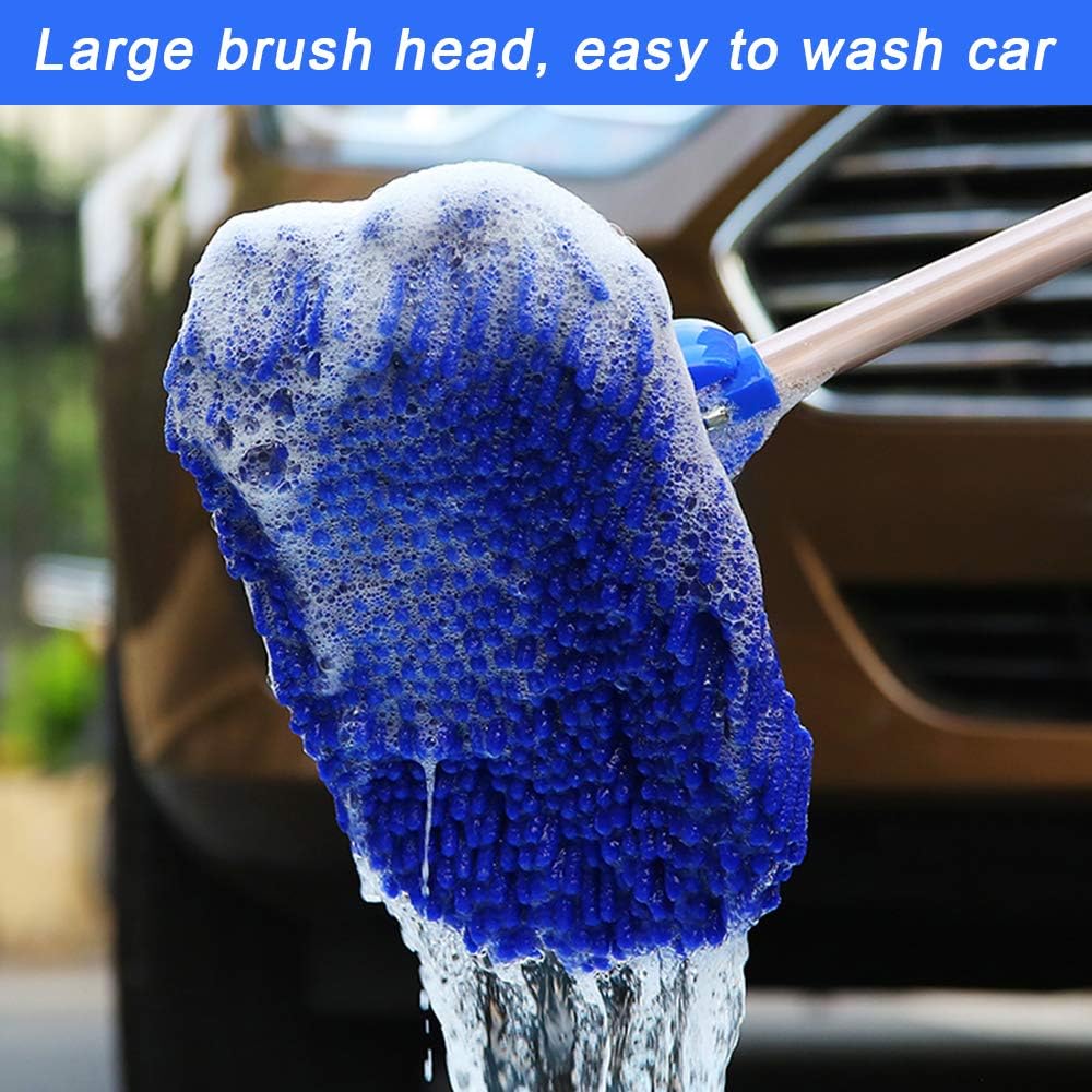 47" Car Wash Brush Kit Mitt Mop Sponge with Long Handle Chenille Microfiber Car Cleaning Brush Kit Duster Washing Car Tools Accessories, 1 Chenille Scratch-Free Replacement Head Aluminum Alloy Pole