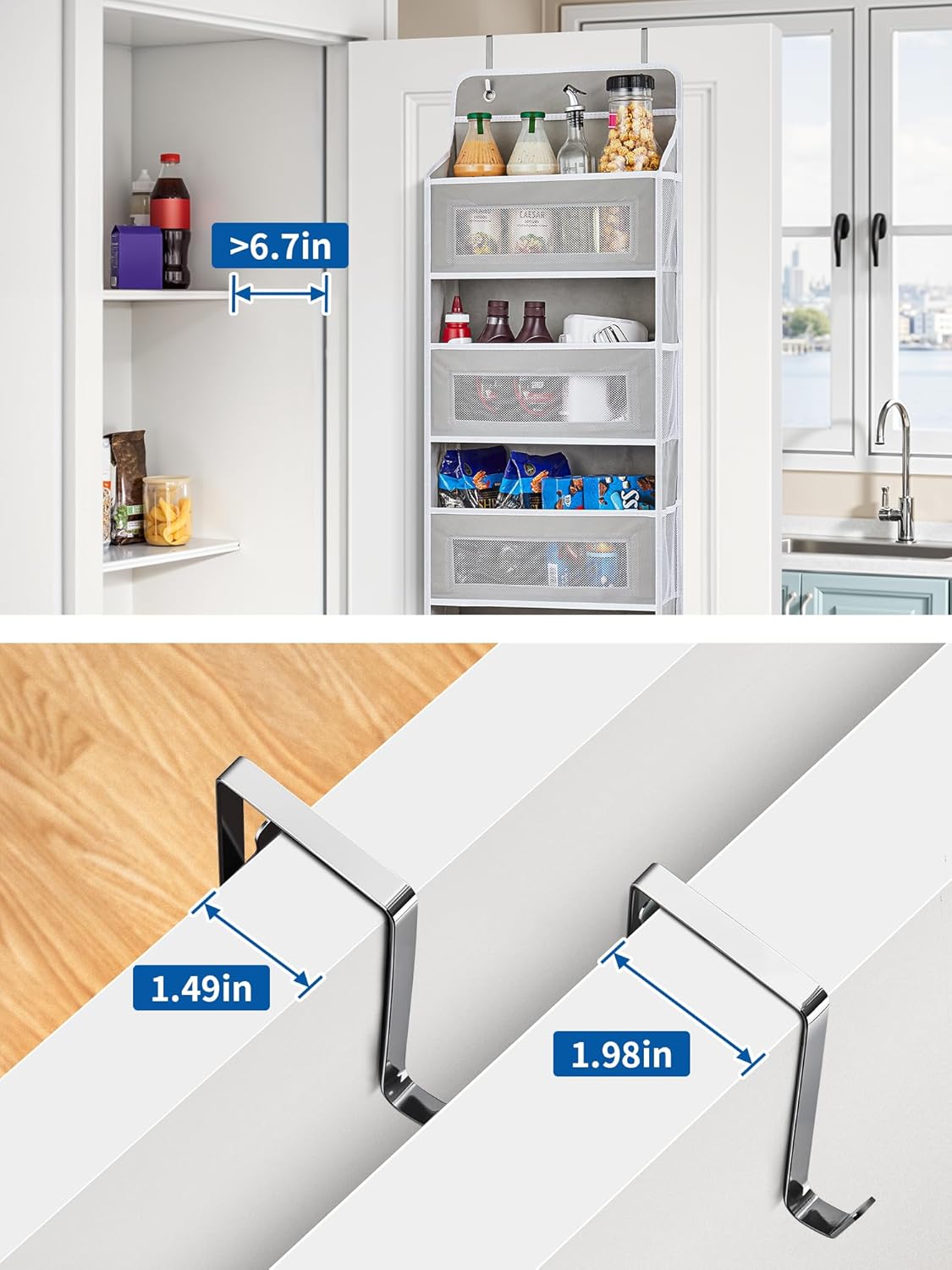 JARLINK 2 Pack Over The Door Organizer, 5 Shelf Door Hanging Organizer with 5 Large Pockets, 44 lbs Weight Capacity Hanging Storage for Bathroom, Bedroom, Nursery, RV, Pantry (Light Grey)