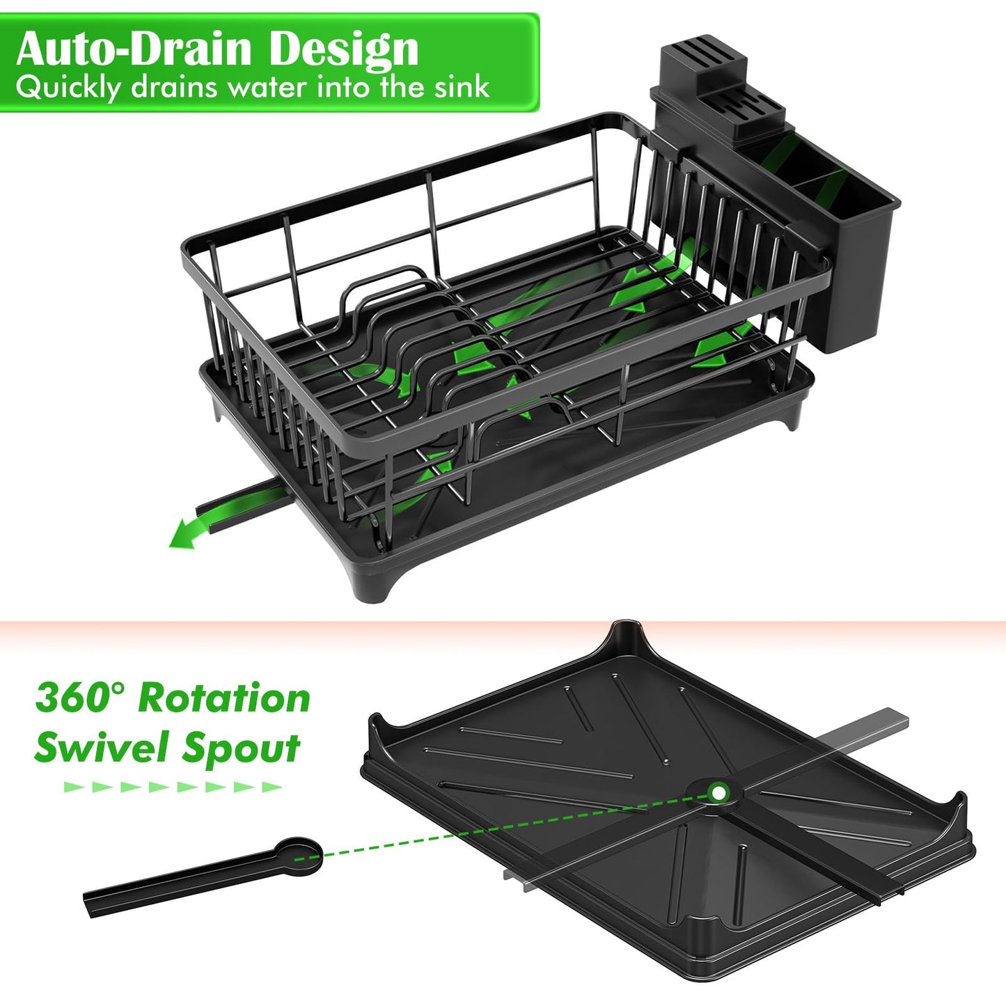 Kmiectse Dish Drying Rack for Small Kitchen Counter with Utensil Holder