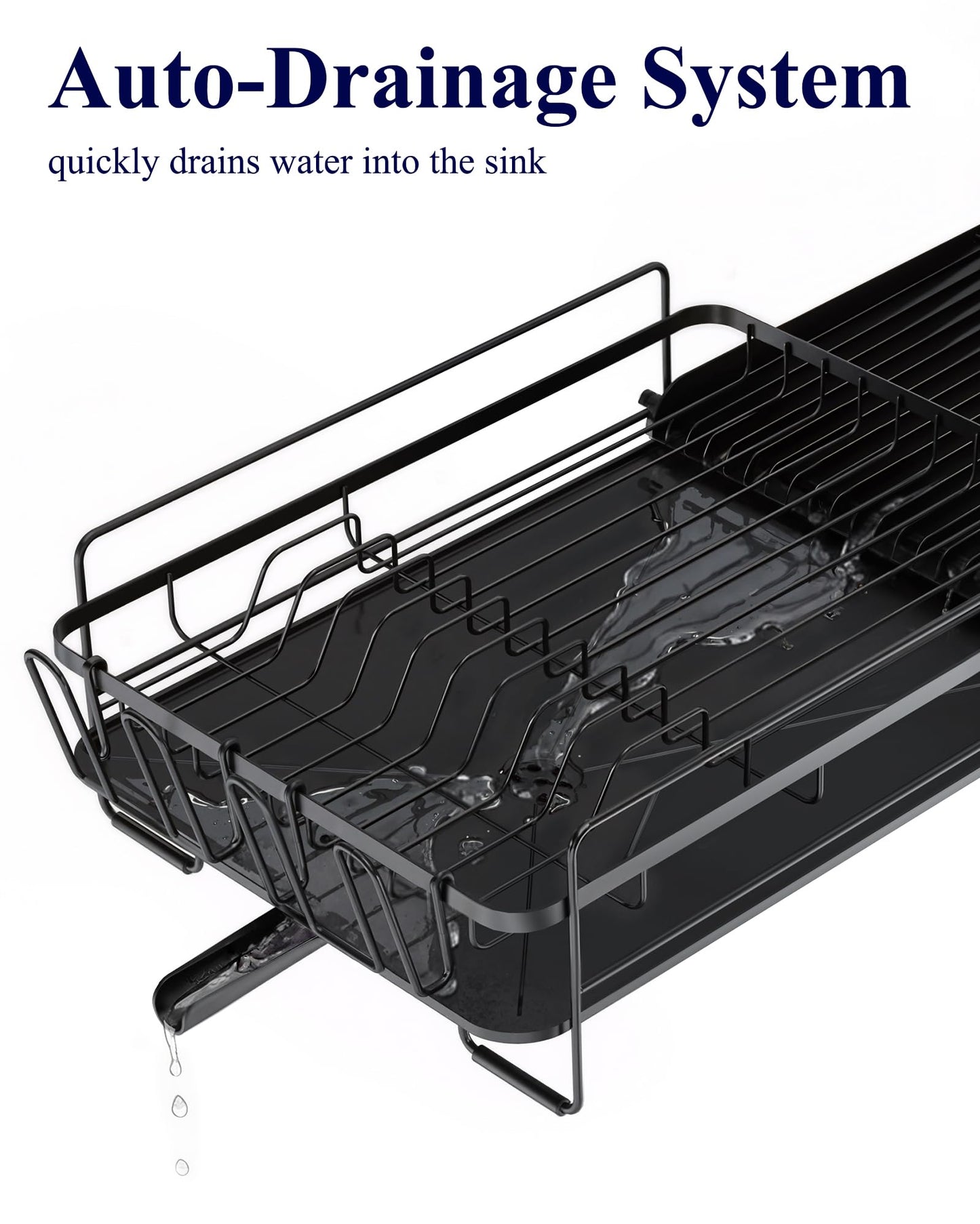 Kitsure Extendable Dish Drying Rack, 19.2"-26.7" L x 12.9" W, Black