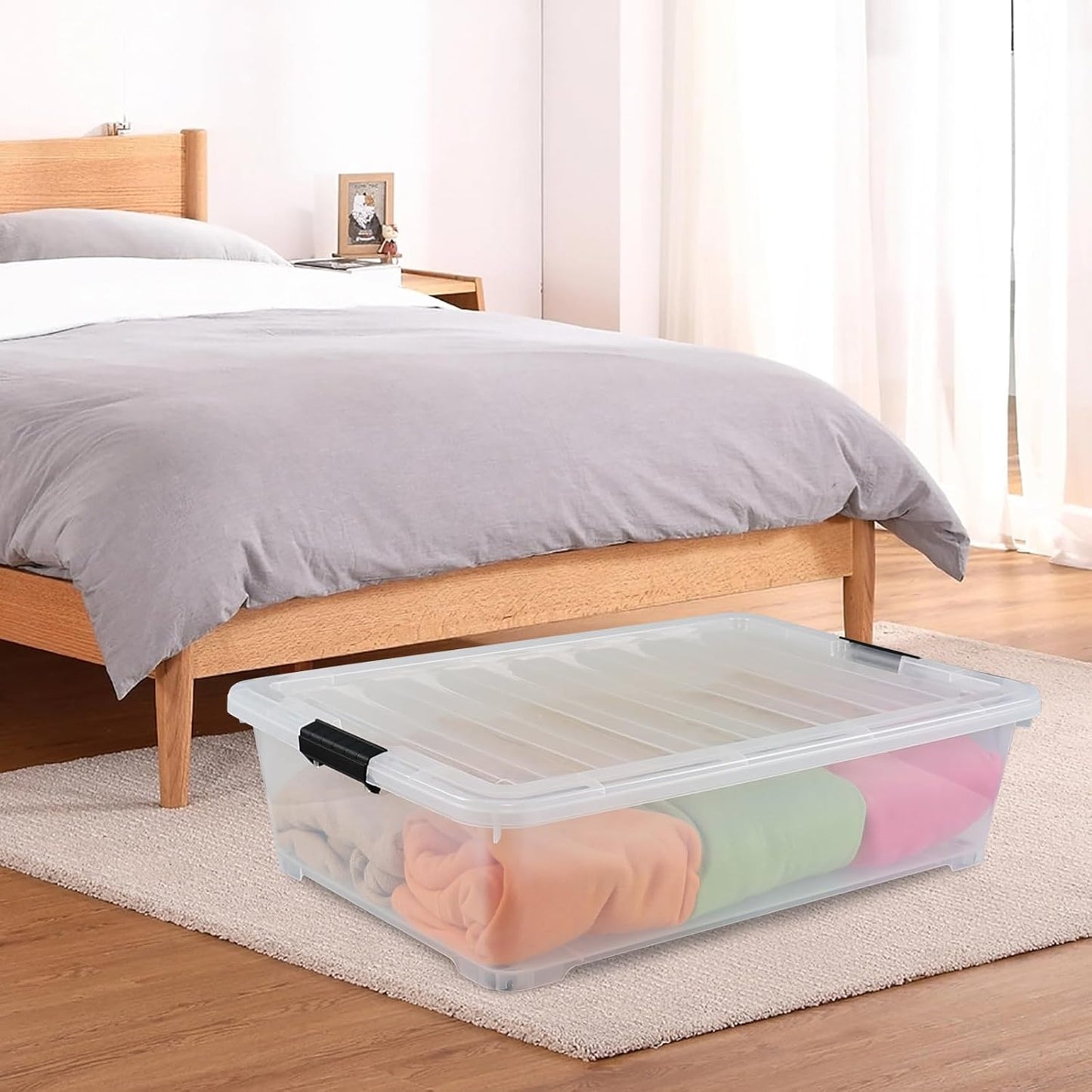 3-Pack 50 Quart Under the Bed Low Profile Storage Boxes, Large Under Bed Storage Bin with Easy Rolling Caster Wheels, Clear