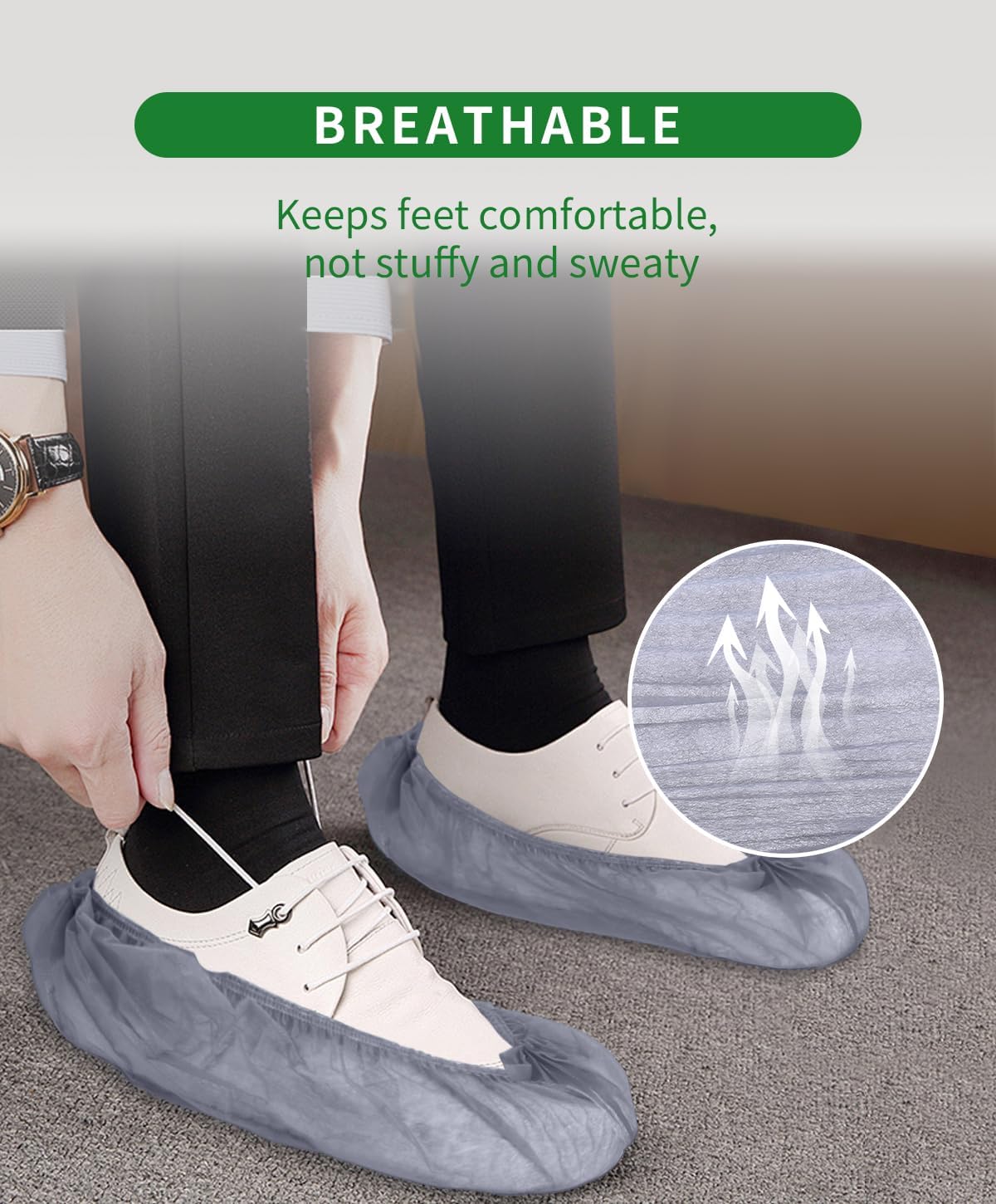 50Pcs(25 Pairs) Non-Woven Shoe Covers Disposable Non Slip for Indoors, Breathable | Durable | Boot Covers, Fits Up to Size 13 US Men (Gray)