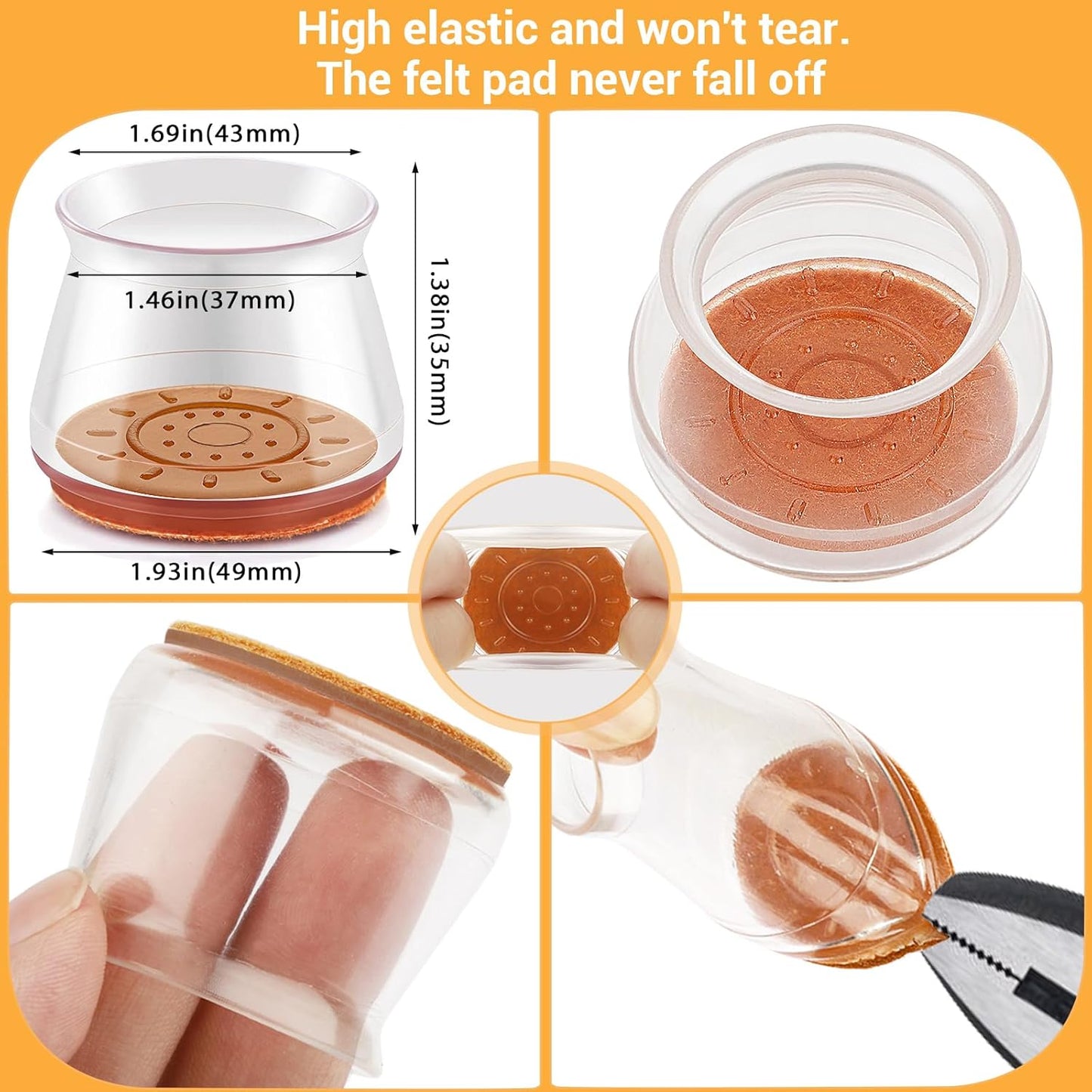 24 Pcs Extra Large Chair Leg Floor Protectors, Silicone Chair Leg Protectors for Hardwood Floors, High Elastic Floor Protectors for Chairs, Chair Leg Caps Protect Wooden Floors from Scratching