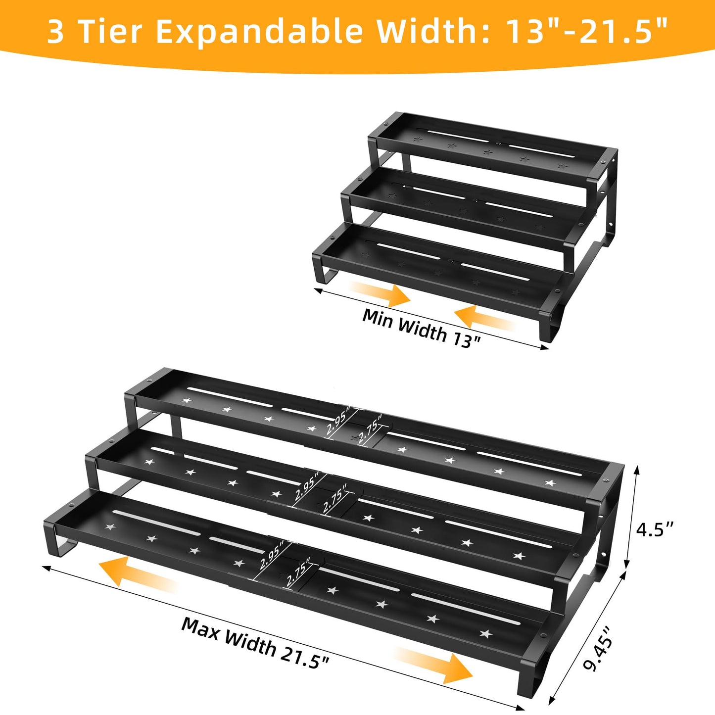 PEEKUP Spice Rack Organizer for Cabinet, 13-21.5" Expandable Spicy Shelf