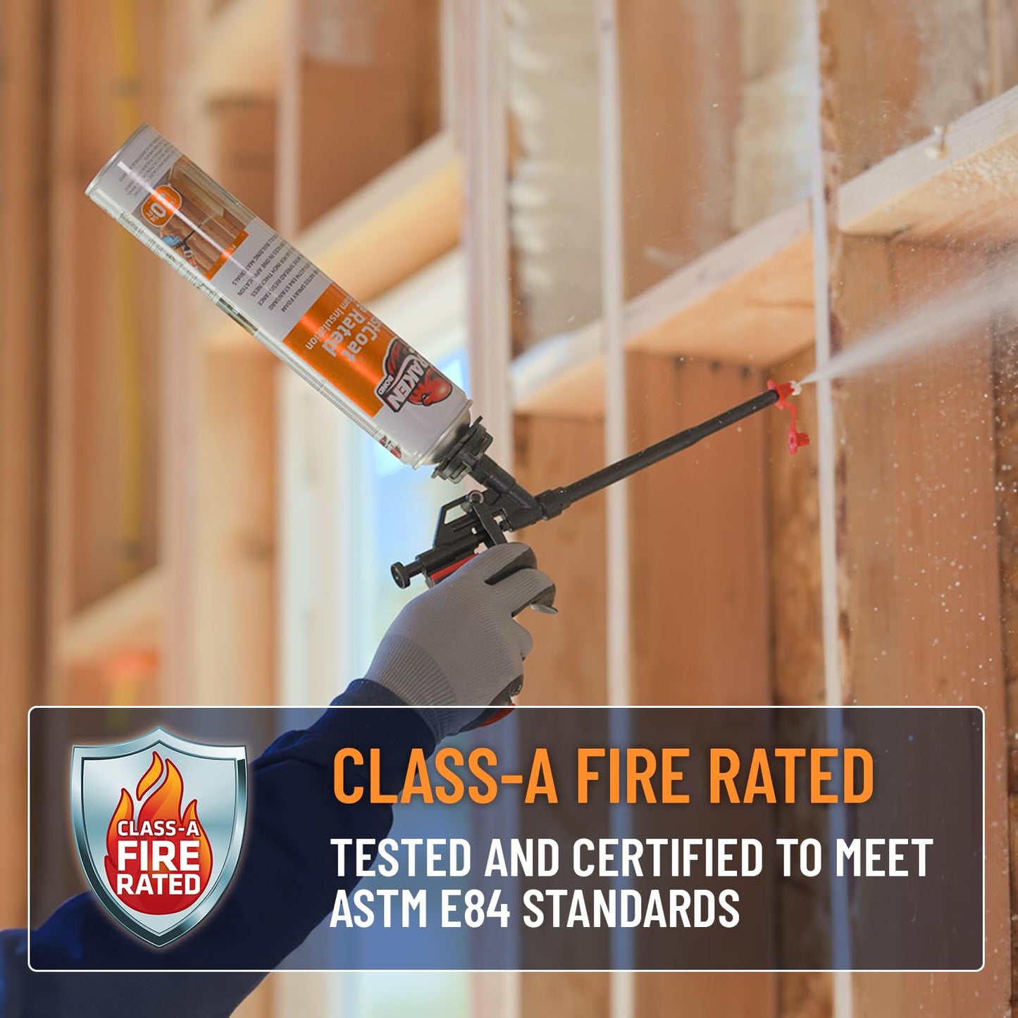 Kraken Bond Fastcoat Fire Rated Spray Foam Insulation (48x27.1 oz.) (R-Value 11.32 / 2in) Closed Cell Expanding Foam - Heat and Acoustic Insulation, 1 Gun & 4 Cleaner Included, 960 Board Ft, 48 Pack