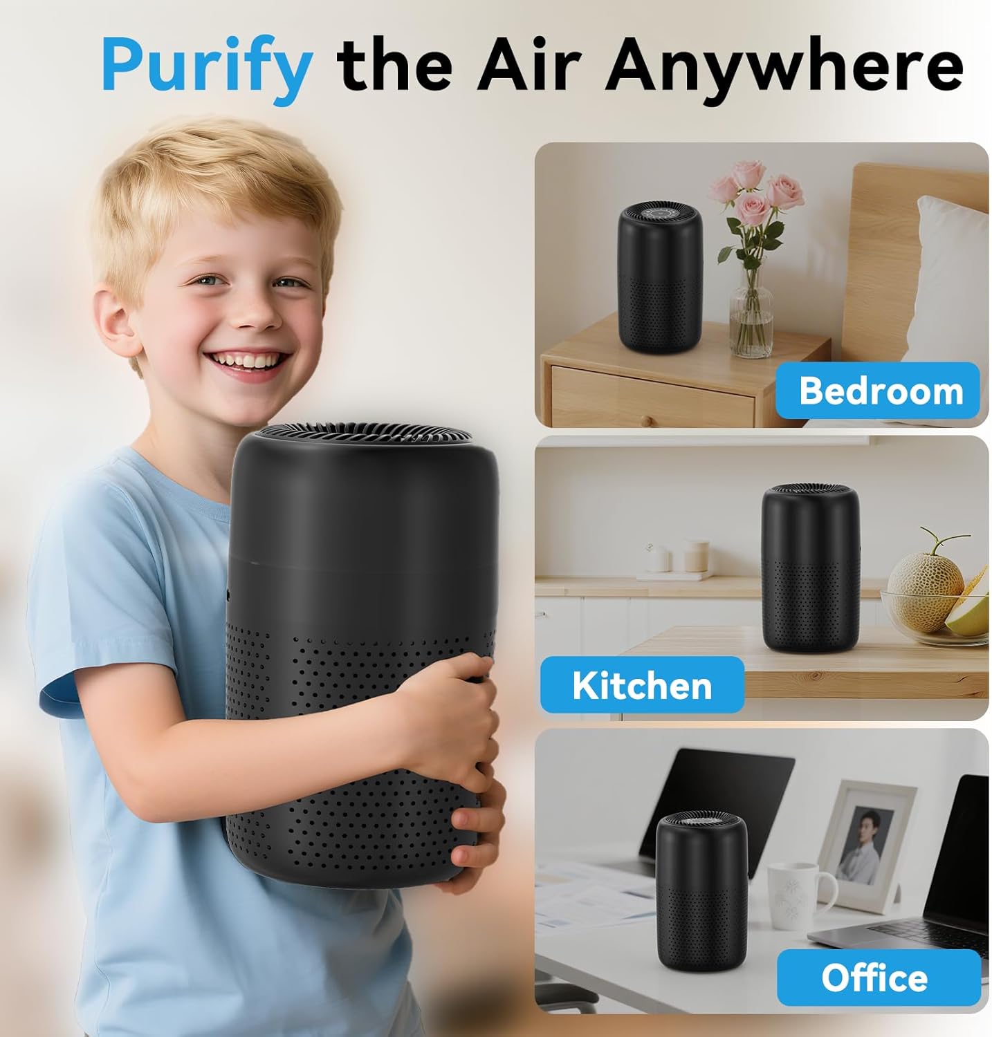 Small Air Purifiers for Bedroom Home Dorm Up to 600 sqft,20 dB Quiet Desktop Air Purifier With Night Light,H13 HEPA Filter,For Smoke Pets Dander Hair Filter,For Apartment Kitchen