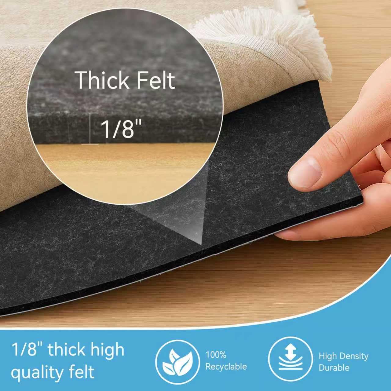Warmstar 2x6 FT Non Slip Rug Pad,100% Waterproof Felt Rug Pad for Hardwood Floors,1/8” Thick Soft
