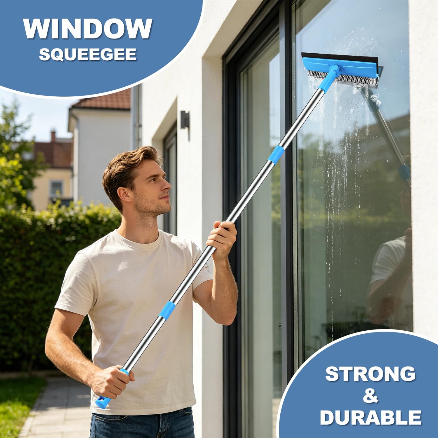 SetSail Window Squeegee 2 in 1 Window Cleaner Tool with 57in Extension Pole