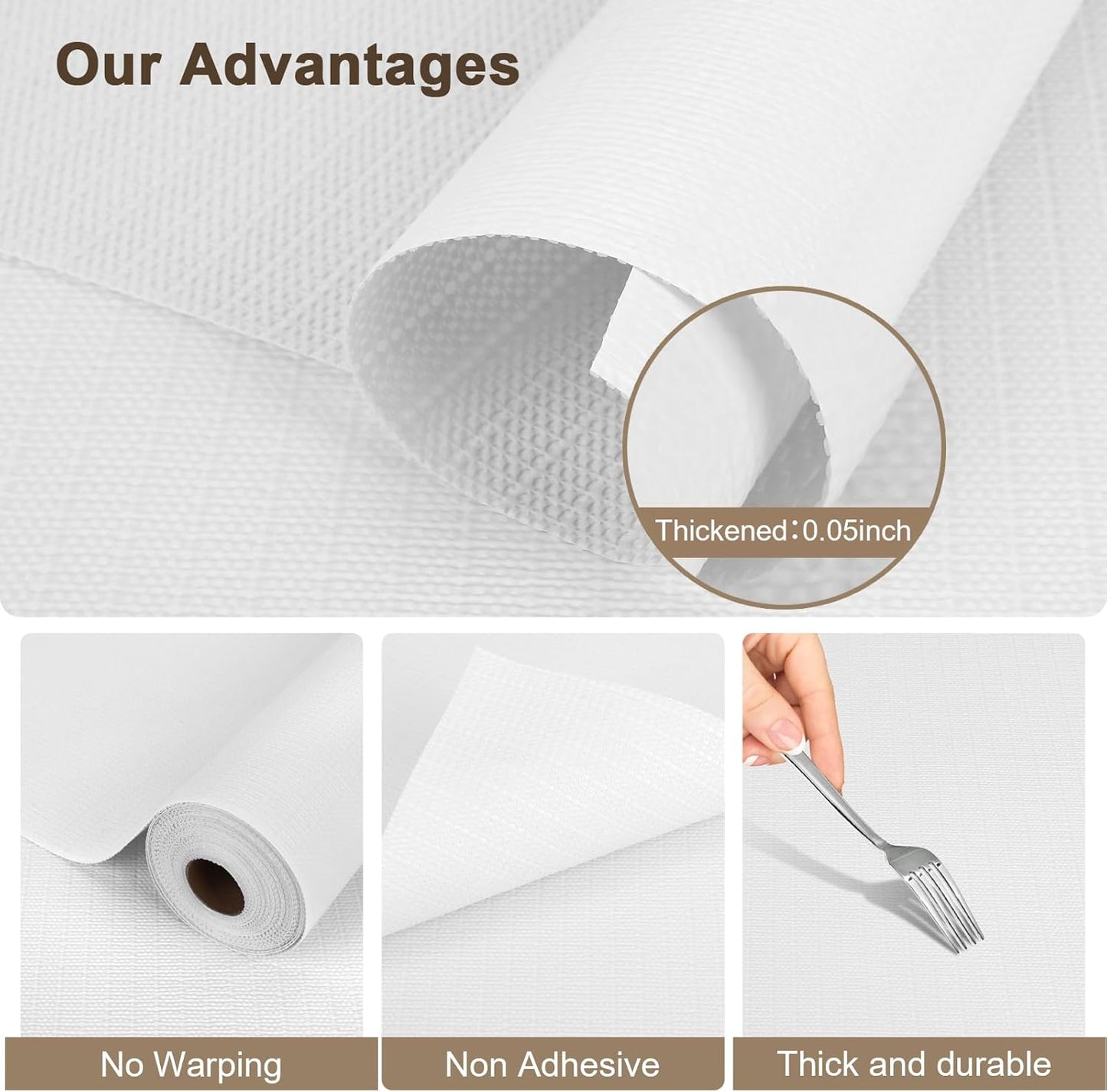 OcePor Non-Adhesive Drawer and Shelf Liner 12IN x 20FT, Non Slip Cabinet and Cupboard Liner, Kitchen Cabinet Liners for Shelves,Waterproof Drawer Shelf Liners for Cabinets/Bathroom Cupboard, White