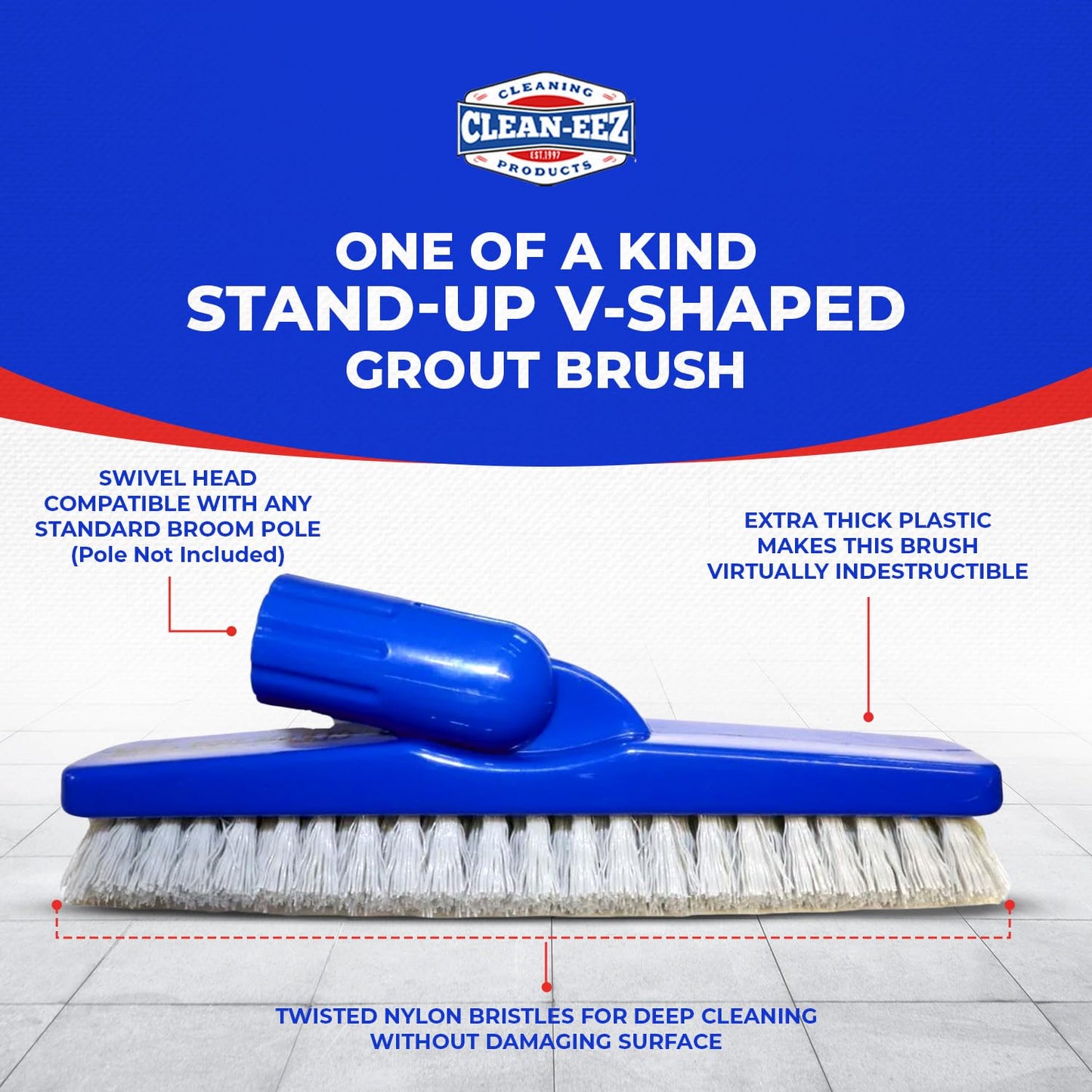 Clean-eez Grout Cleaner 2 Pack with Stand-Up Brush Attachment - Stain Remover Heavy-Duty Scrubber