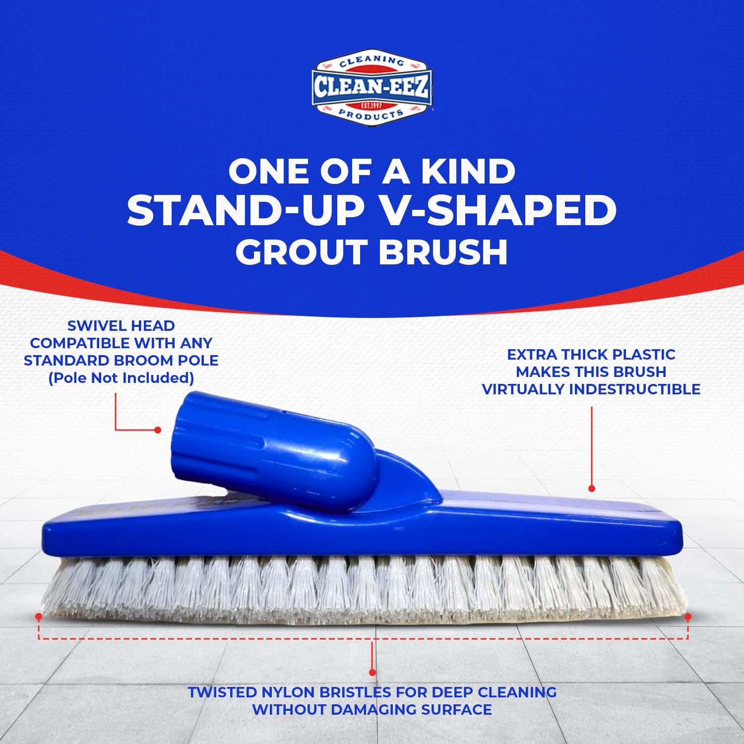 Clean-eez Grout Cleaner 2 Pack with Stand-Up Brush Attachment - Stain Remover Heavy-Duty Scrubber