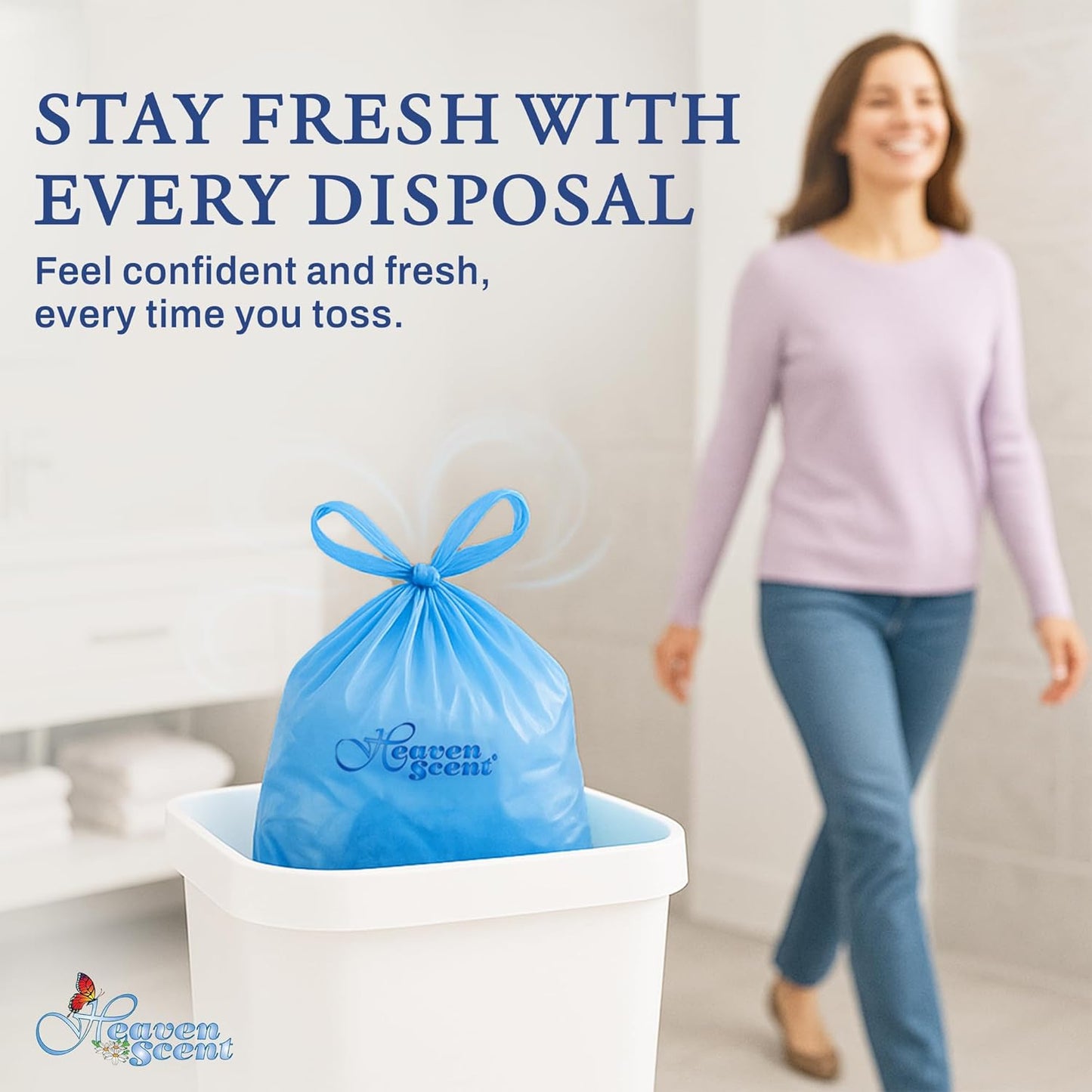 Heaven Scent Hygiene Bags 1.5MIL ULTRA-THICK Discreet Waste Disposal | MADE IN THE USA | Mild Baby Powder Scented Trash Bags for Adult Briefs & Feminine Products - Small, 50 Bags