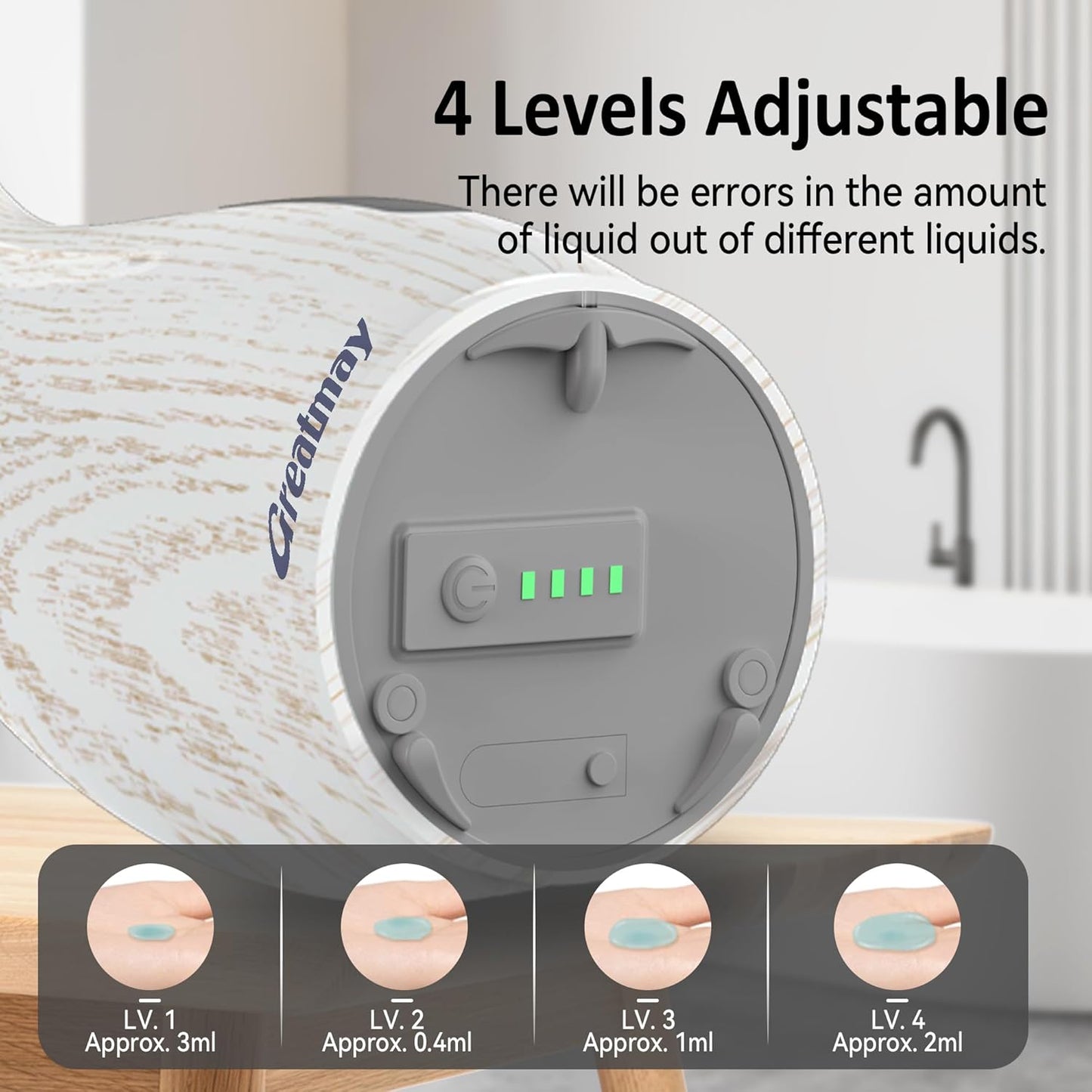 Adjustable Automatic Soap Dispenser Touchless, 4 Adjustable Levels Touchless Sensor Liquid Soap Pump Dispenser，300ml Rechargeable Magnetic Charging Hand Soap Dispenser for Kitchen，Bathroom