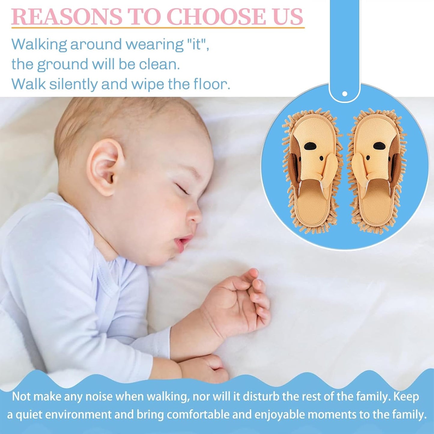 Cartoon Dog Mop Slippers Microfiber Clean Dusting Slippers Detachable Mopping Shoes for Office Home Room (Khaki)