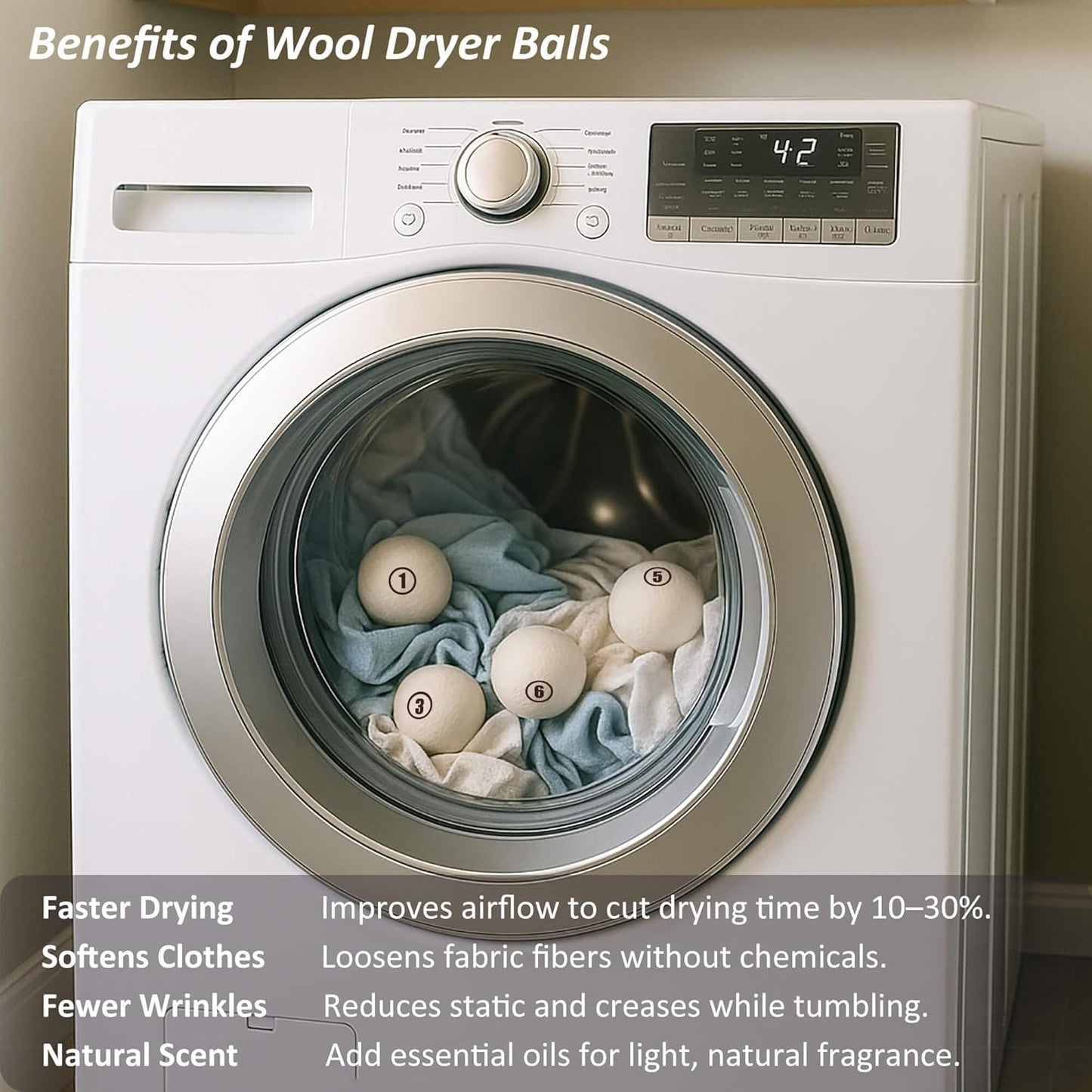 Sheep Wool Dryer Balls 12 Pack XL(2.7") Premium Natural Fabric Softener, Reusable Laundry Dryer Balls for Reducing Drying Time, Static and Wrinkles, Eco-Friendly – 100% New Zealand Wool