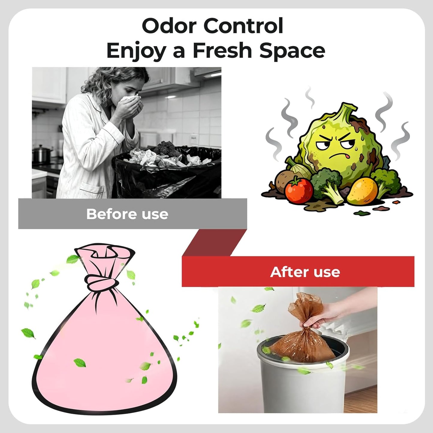 Odor Sealing Small Trash Bags Home & Food Use L-90 Count Disposable Bags, Durable and Unscented (Color:Brown)