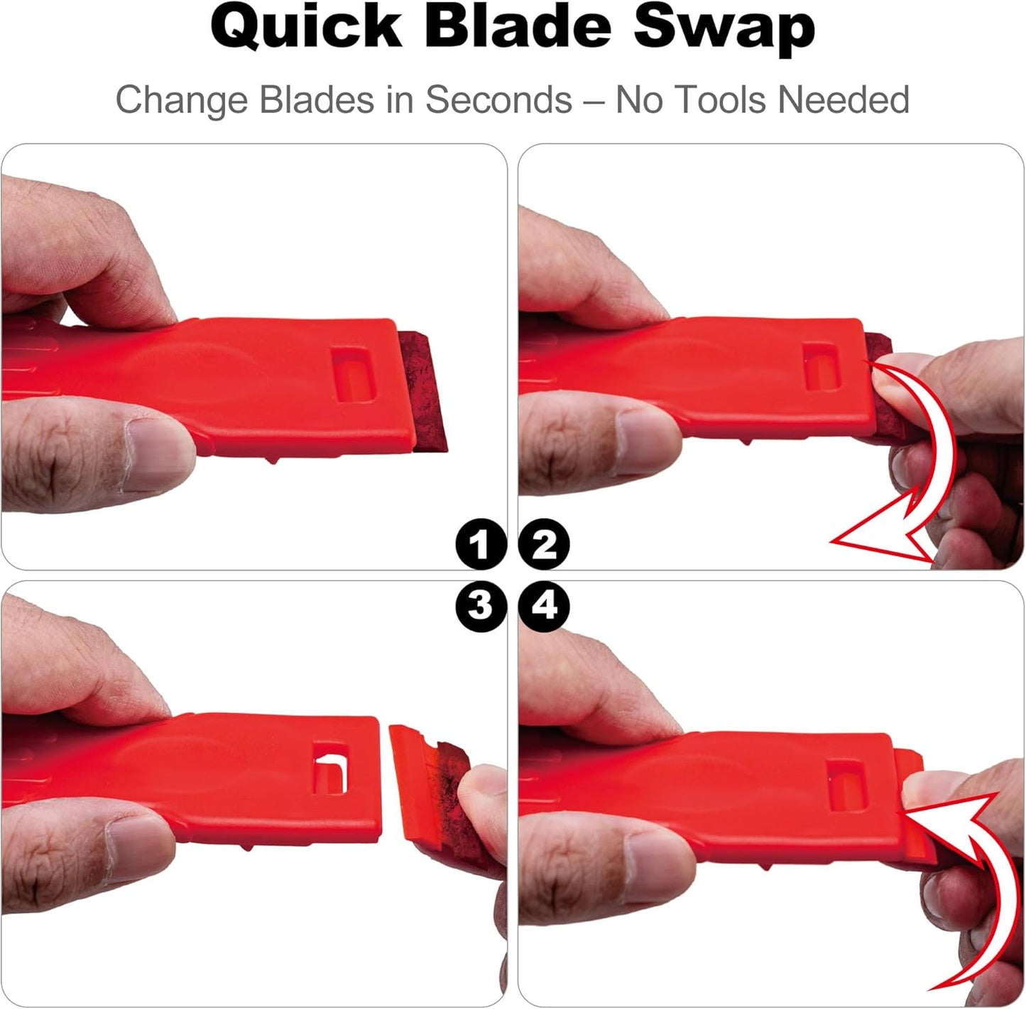 Dual-Width Plastic Razor Blade Scraper Tool Non Scratch - 2-Pack With 100 Blades, Single Or Double Wide Head, Removes Stickers, Labels, Decals, Adhesive & Paint On Glass, Cooktops, Car Windows & Tiles