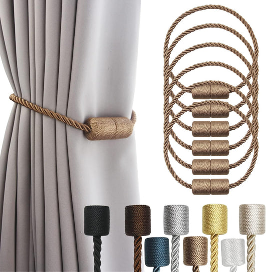 6 Pack Khaki Strong Magnetic Curtain Tiebacks Outdoor Elegant Decorative Tie Backs Modern Rope