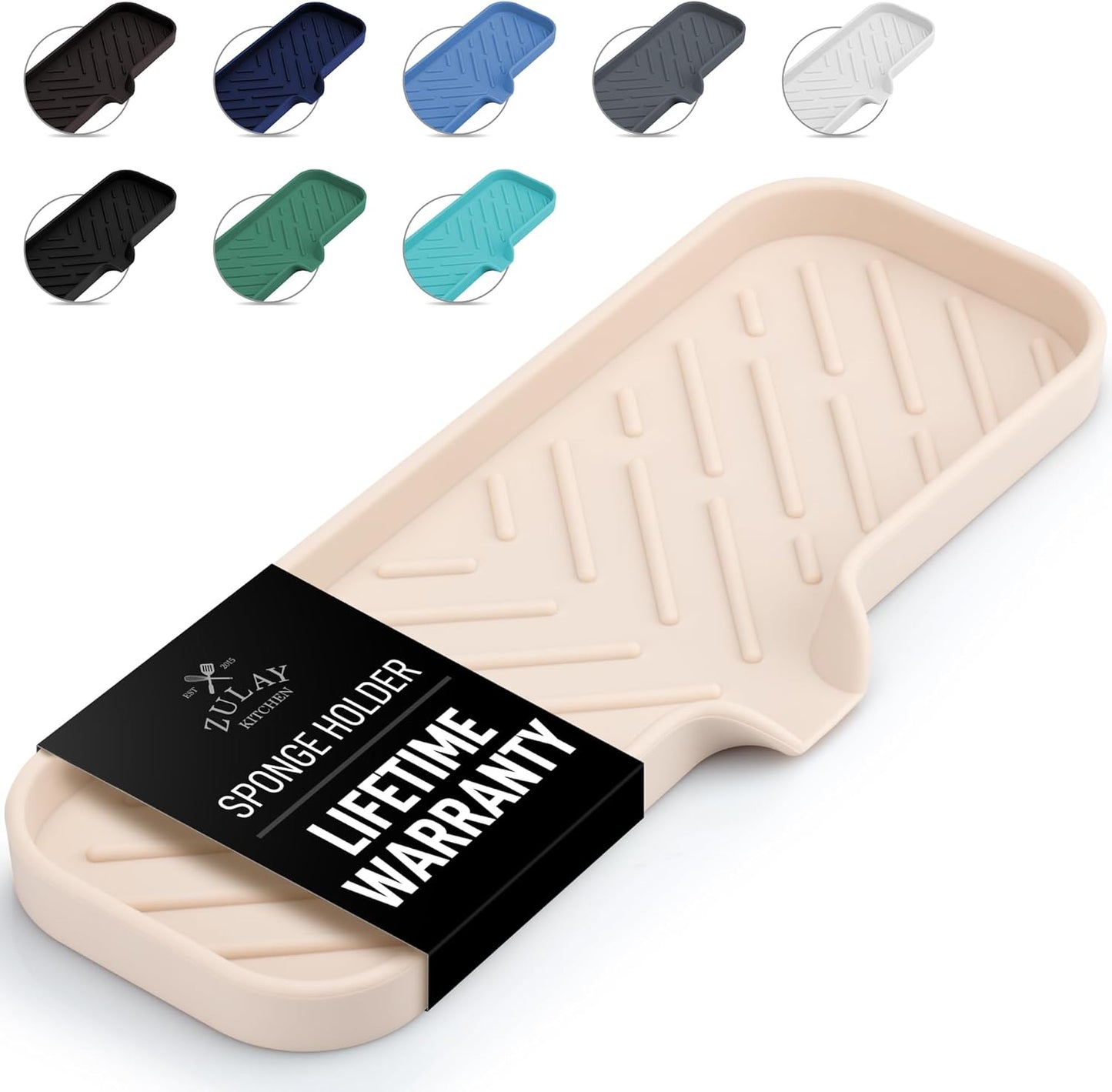 Zulay Large Silicone Sponge Holder (12x4) – Flexible Sink Organizer Tray for Kitchen & Bathroom – Multipurpose Soap Dish for Sponges, Makeup, Trinkets & More (Ivory)